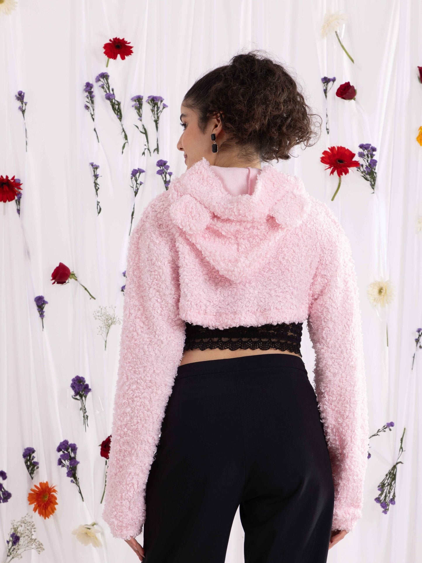 TANDUL Casual Regular Sleeves Solid Women Pink Crop Hoodie
