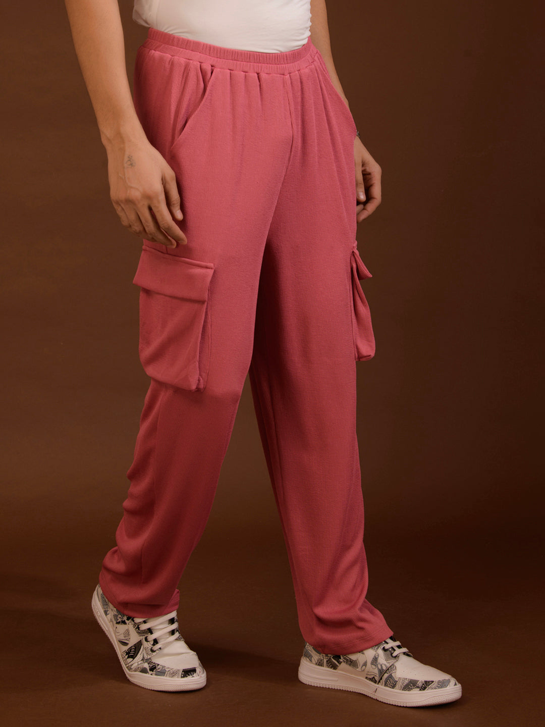 TANDUL  Men Regular Fit Pink Lycra Blend Trousers