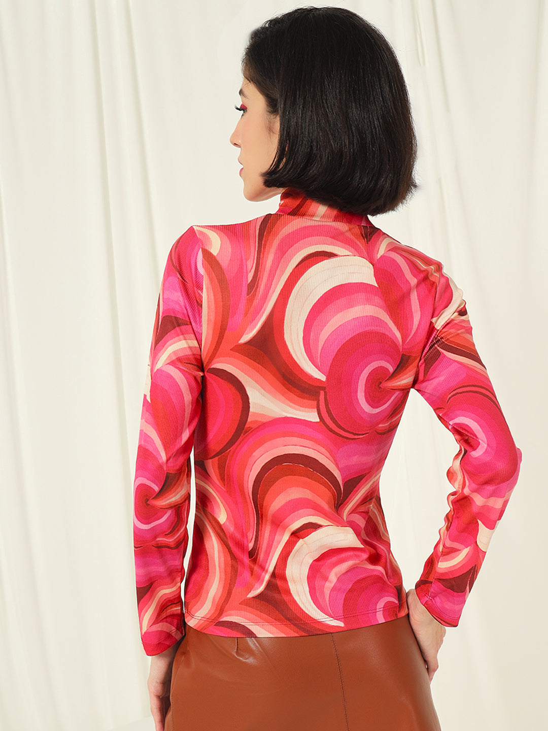 TANDUL  Women Printed High Neck Pink Sweater
