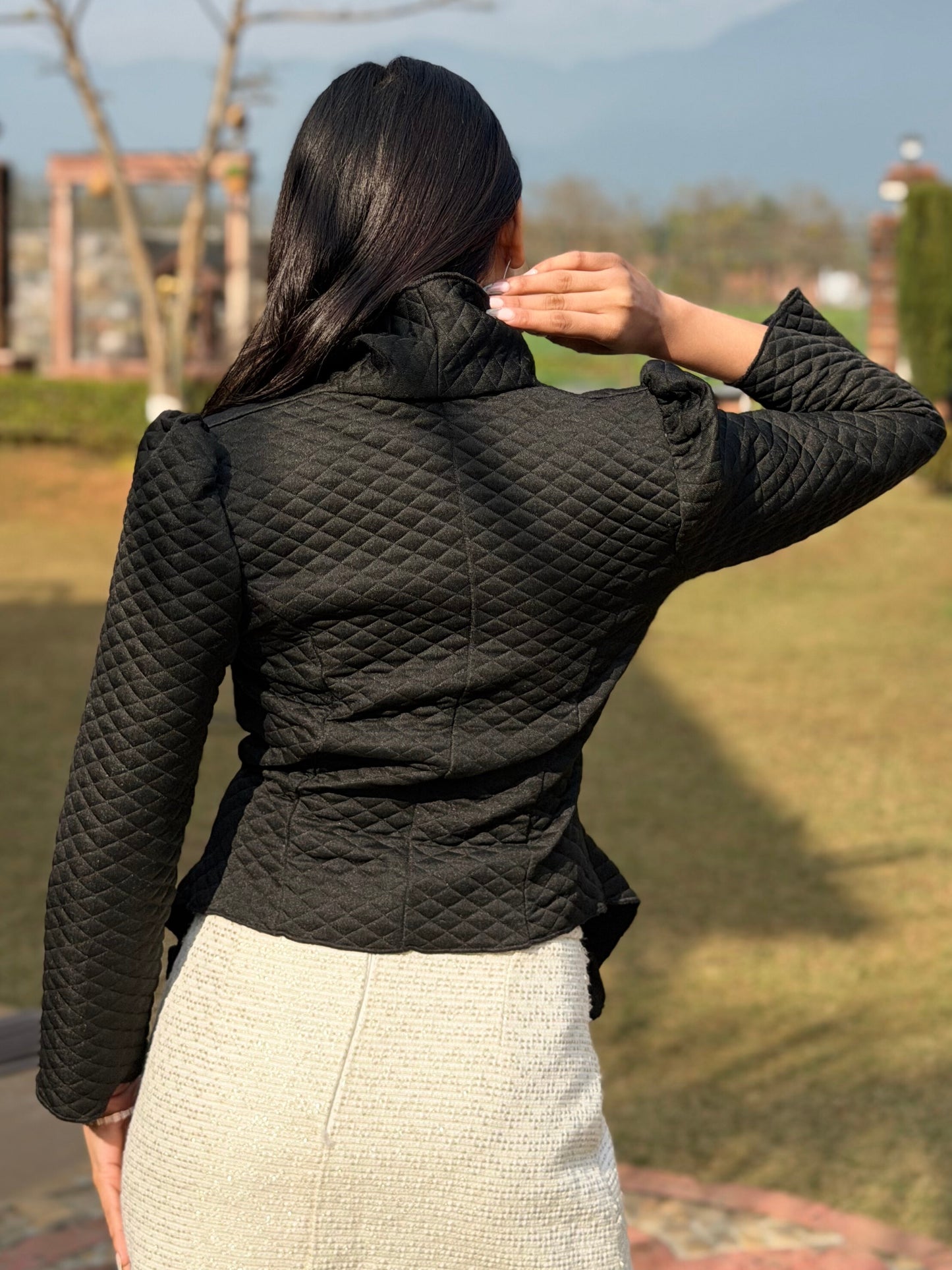 TANDUL Women Sleek Black Quilt Blazer