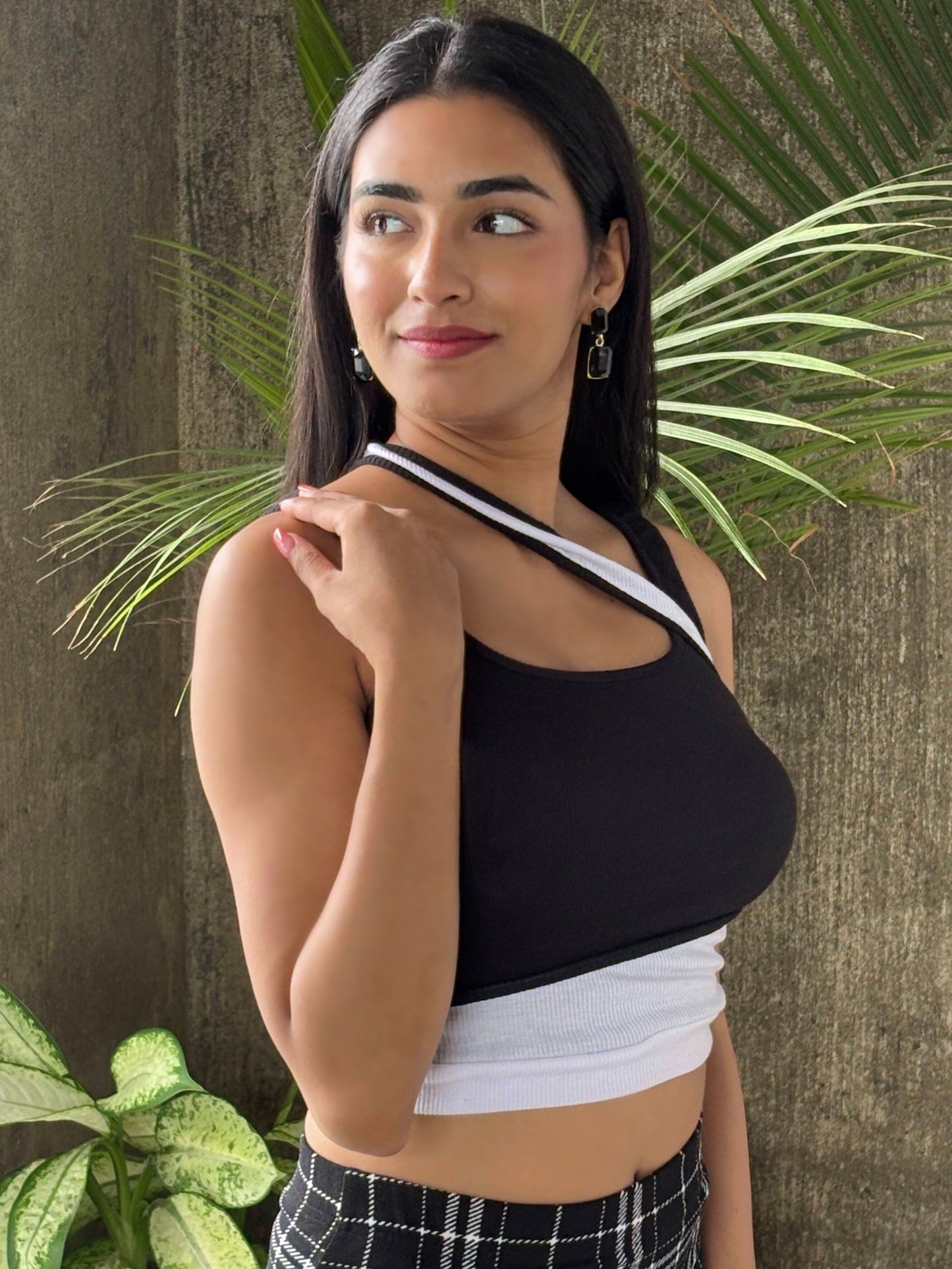 TANDUL Women Black and White Rib Top