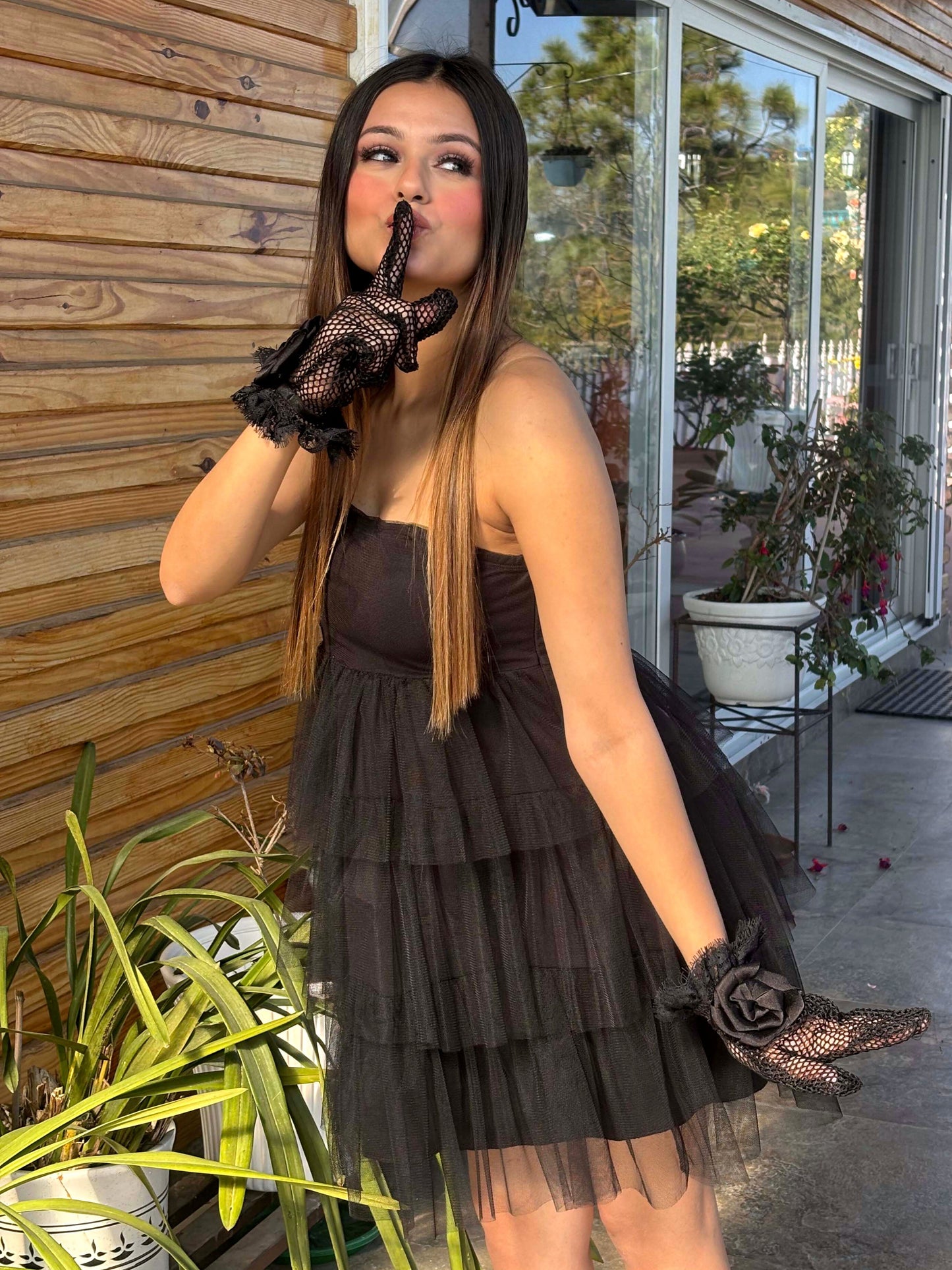 TANDUL Women Stunning Black Net Dress