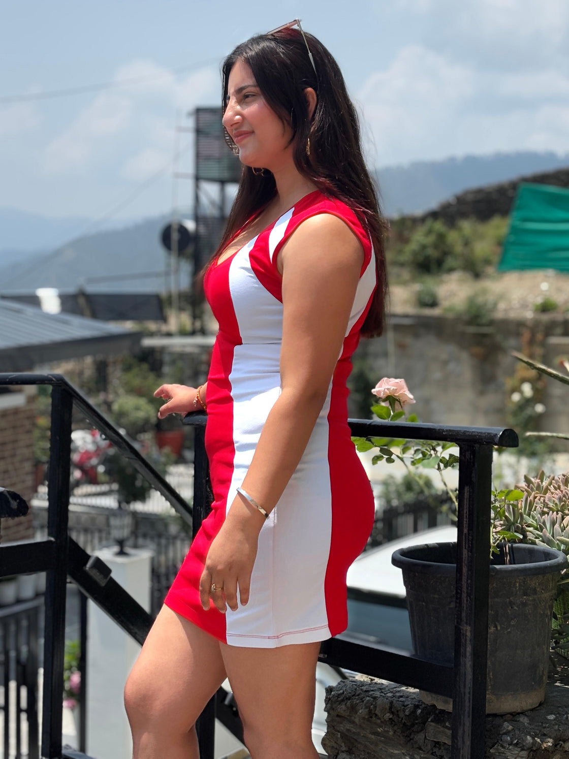 TANDUL Women Red and White Bodycon Dress