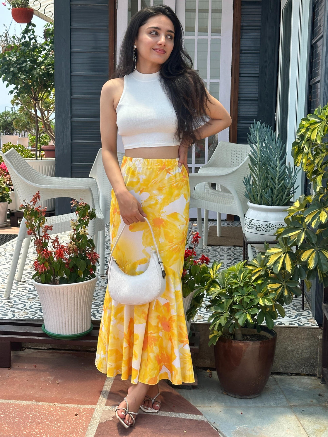 TANDUL Women Stunning Yellow and White Floral Skirt