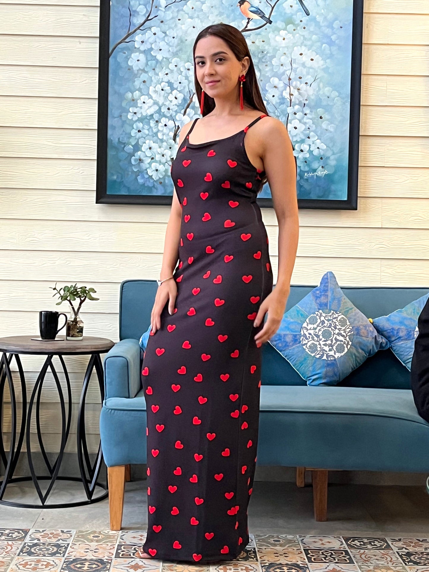 TANDUL Red Heart Printed Bodycon Dress