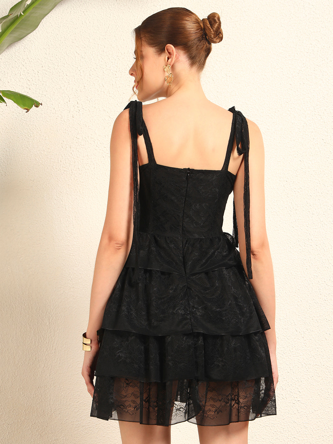 TANDUL Women Black Lace Dress