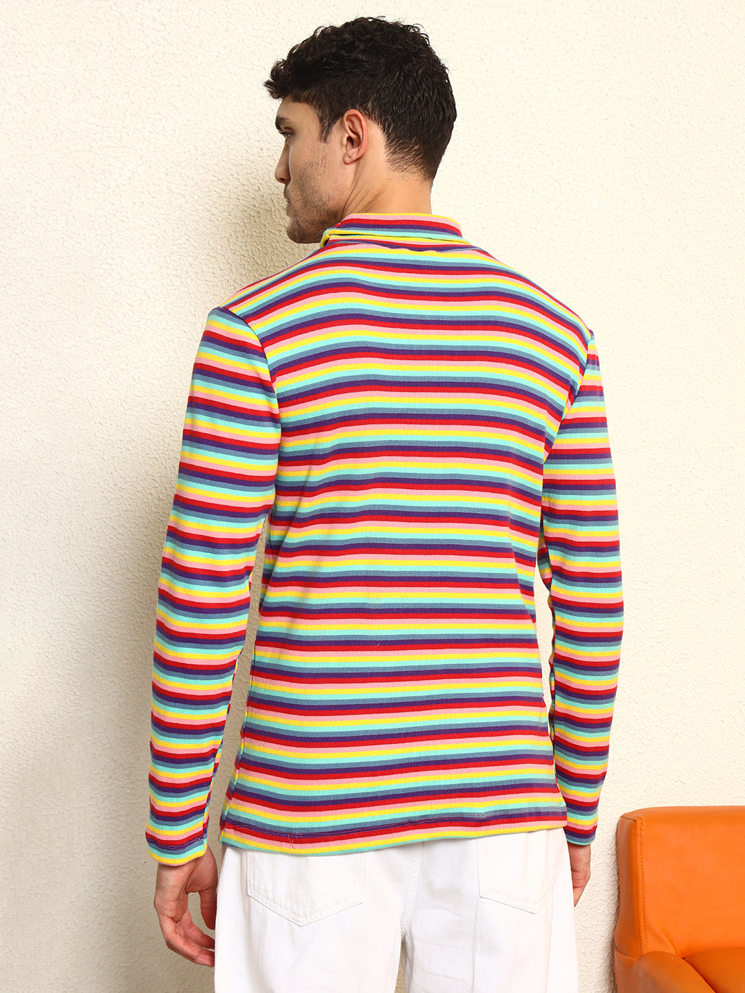 TANDUL Men's Vibrant Striped Highneck