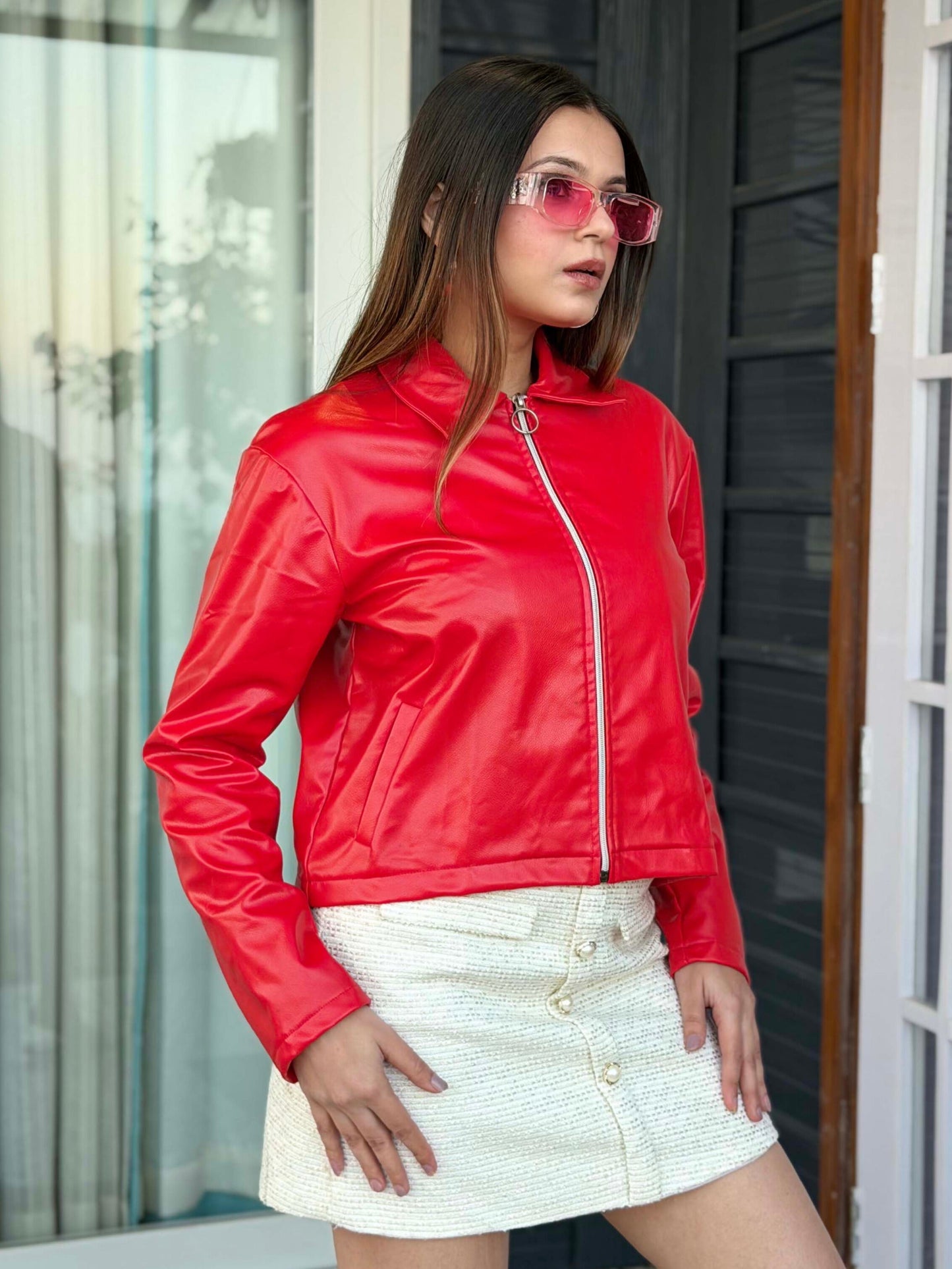 TANDUL Women Stunning Red Leather Jacket