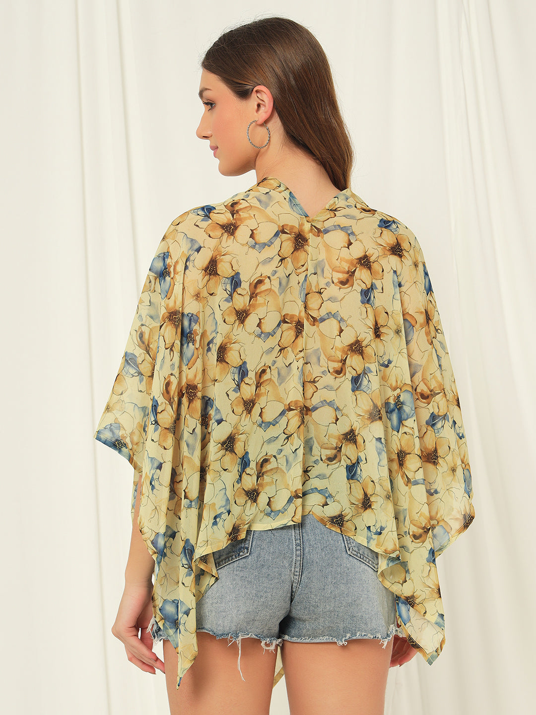 TANDUL  Women Kimono Style 3/4th Sleeve Yellow Shrug