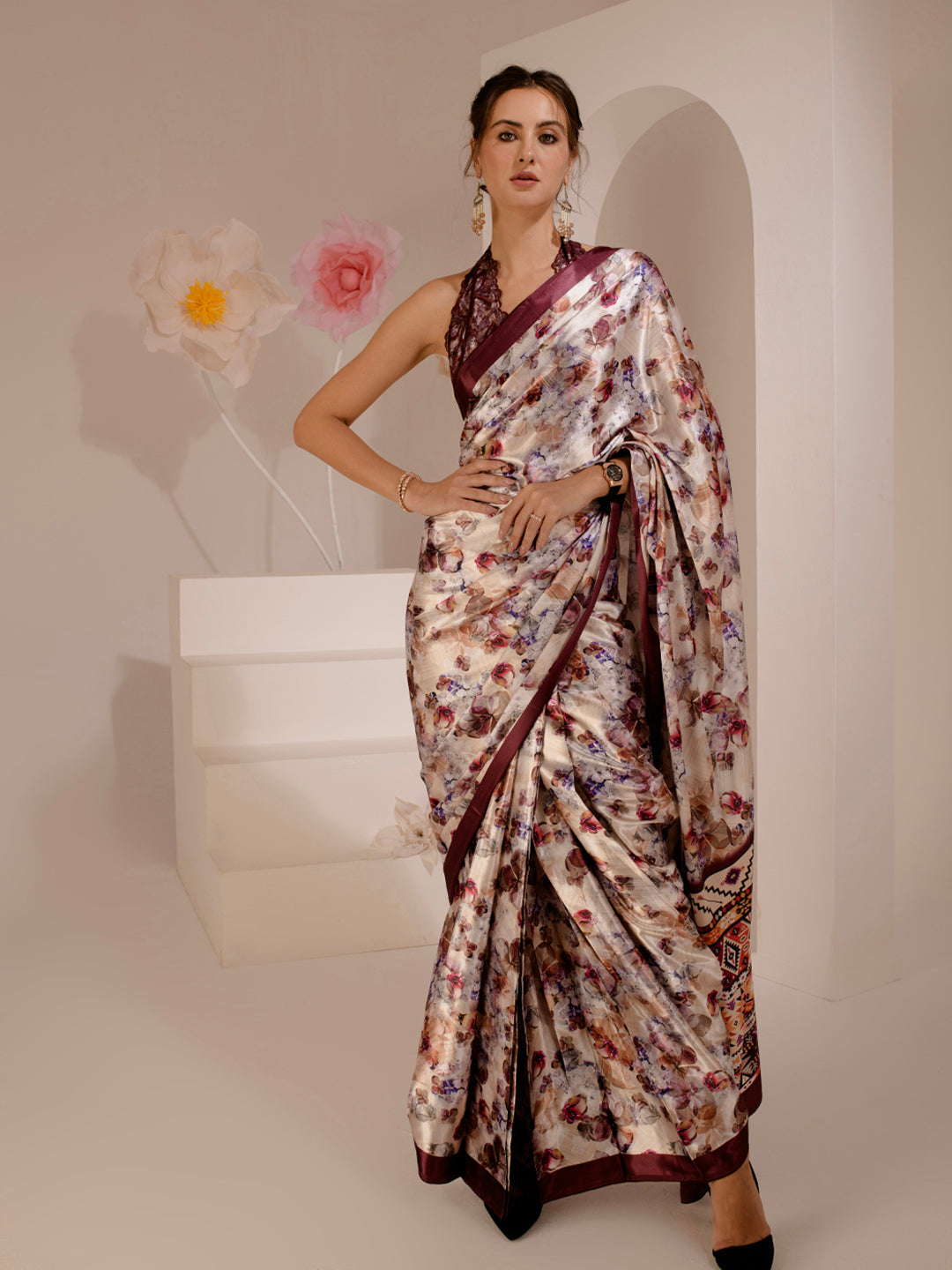 ELTIRE Exquisite Printed Bollywood Style Satin Saree