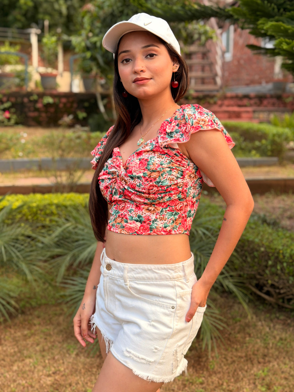 TANDUL Women Vintage Floral Print Sweetheart Crop Top