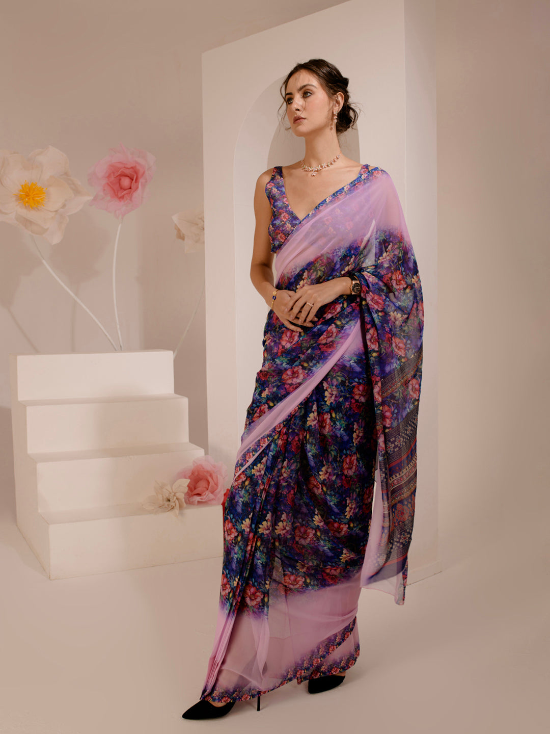 ELTIRE Exquisite Printed Bollywood Style Georgette Saree