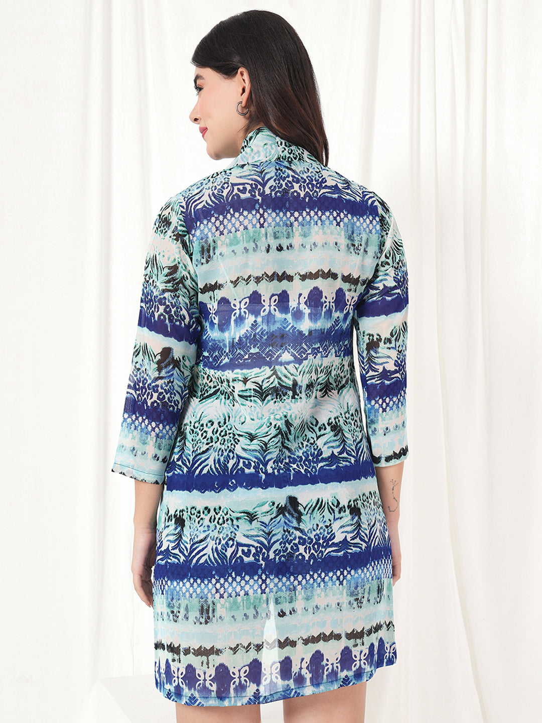 TANDUL  Women Straight 3/4th Sleeve Blue Shrug