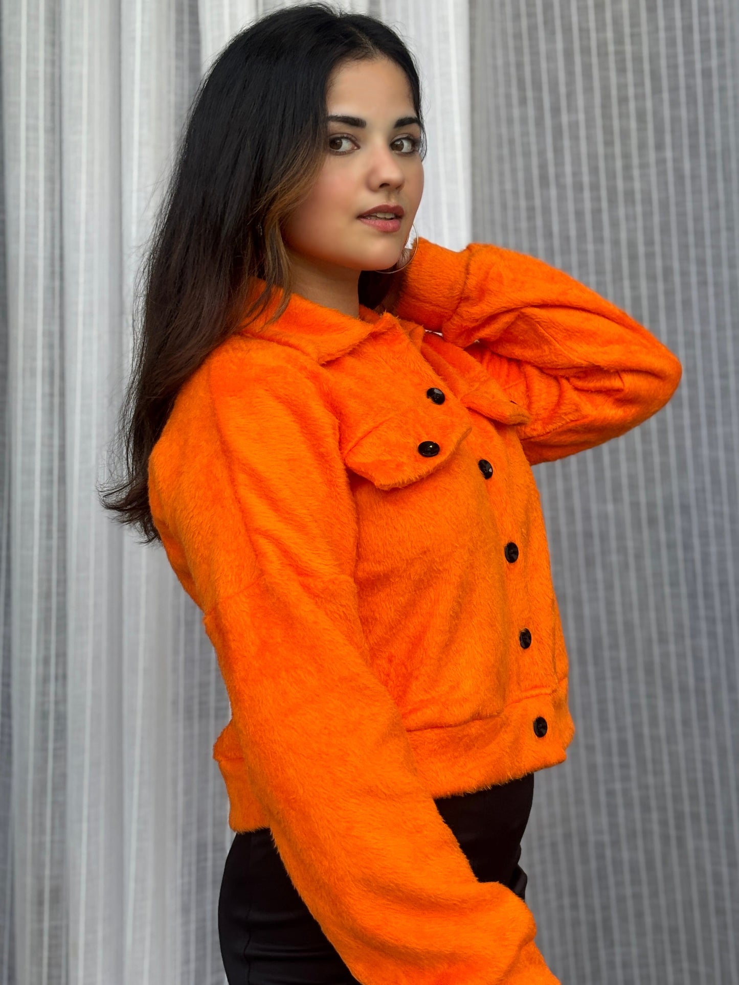 TANDUL Women Orange Fur Jacket