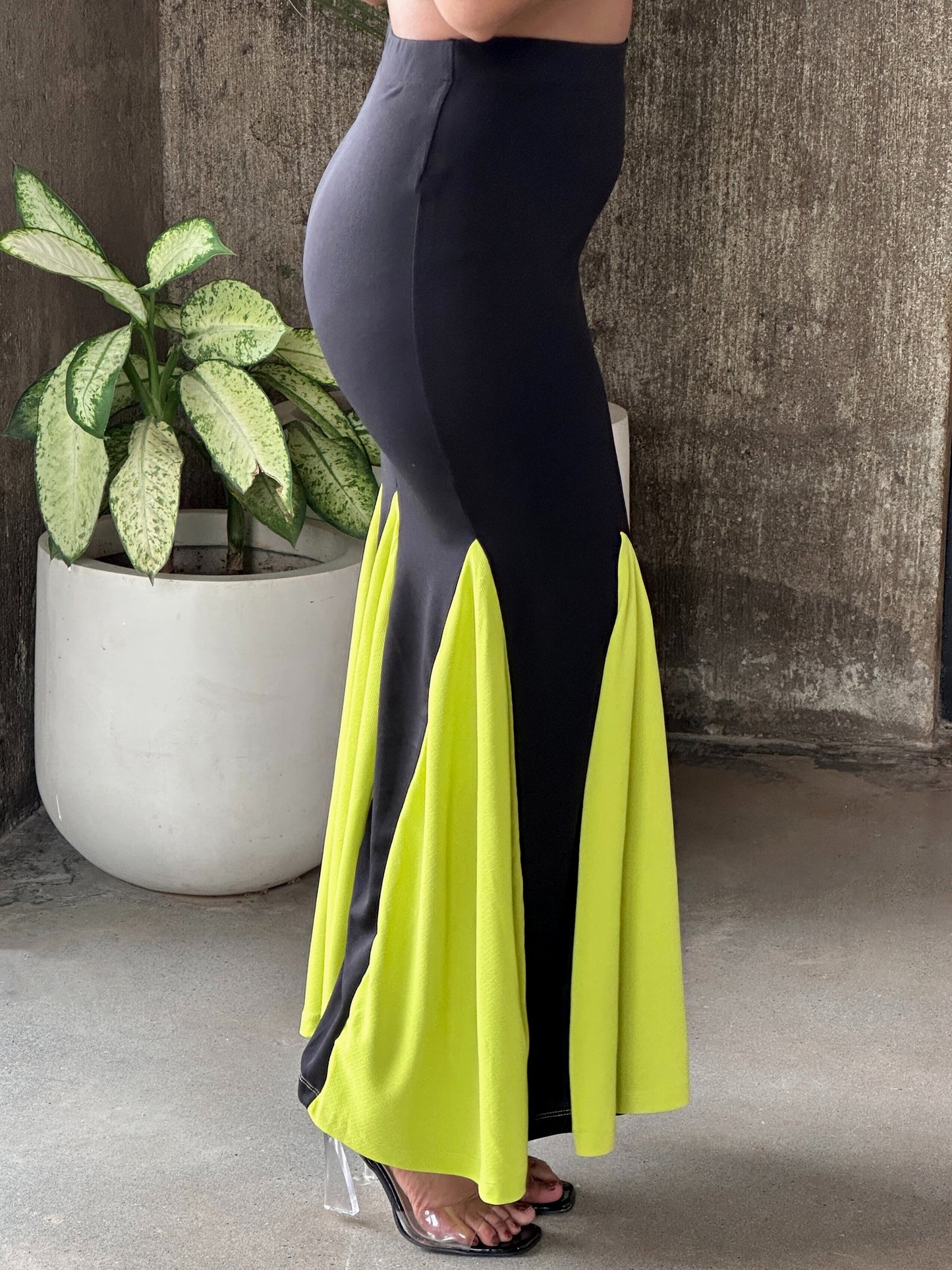 TANDUL Women Stunning Black and Neon Green Skirt