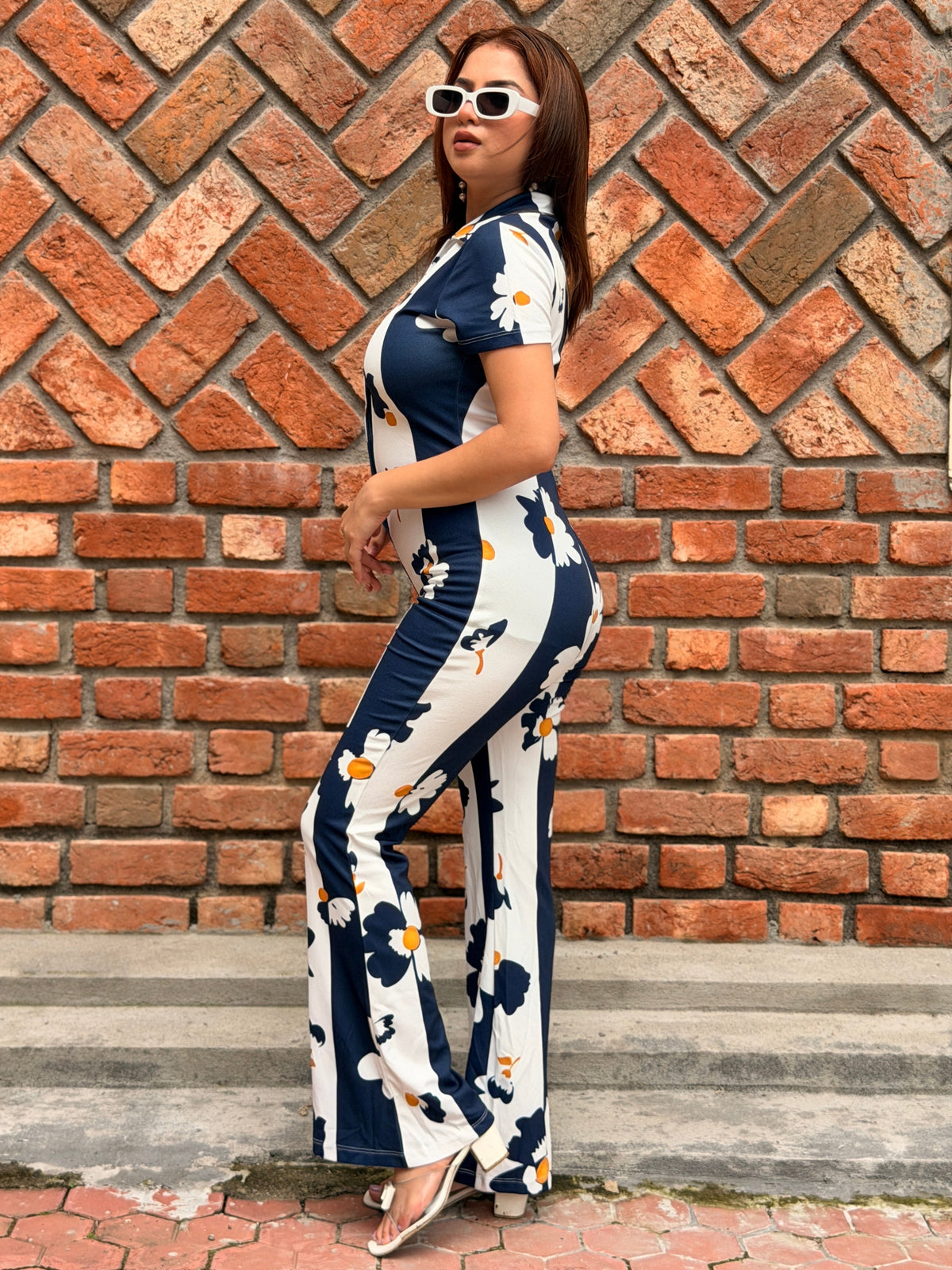 TANDUL Women Daisy Dream Short-Sleeve Wide Leg Jumpsuit