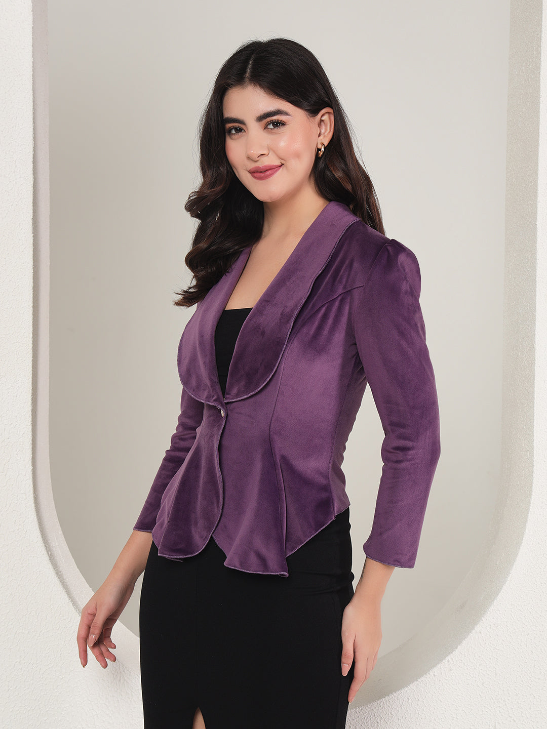 TANDUL  Velvet Solid Coat For Women