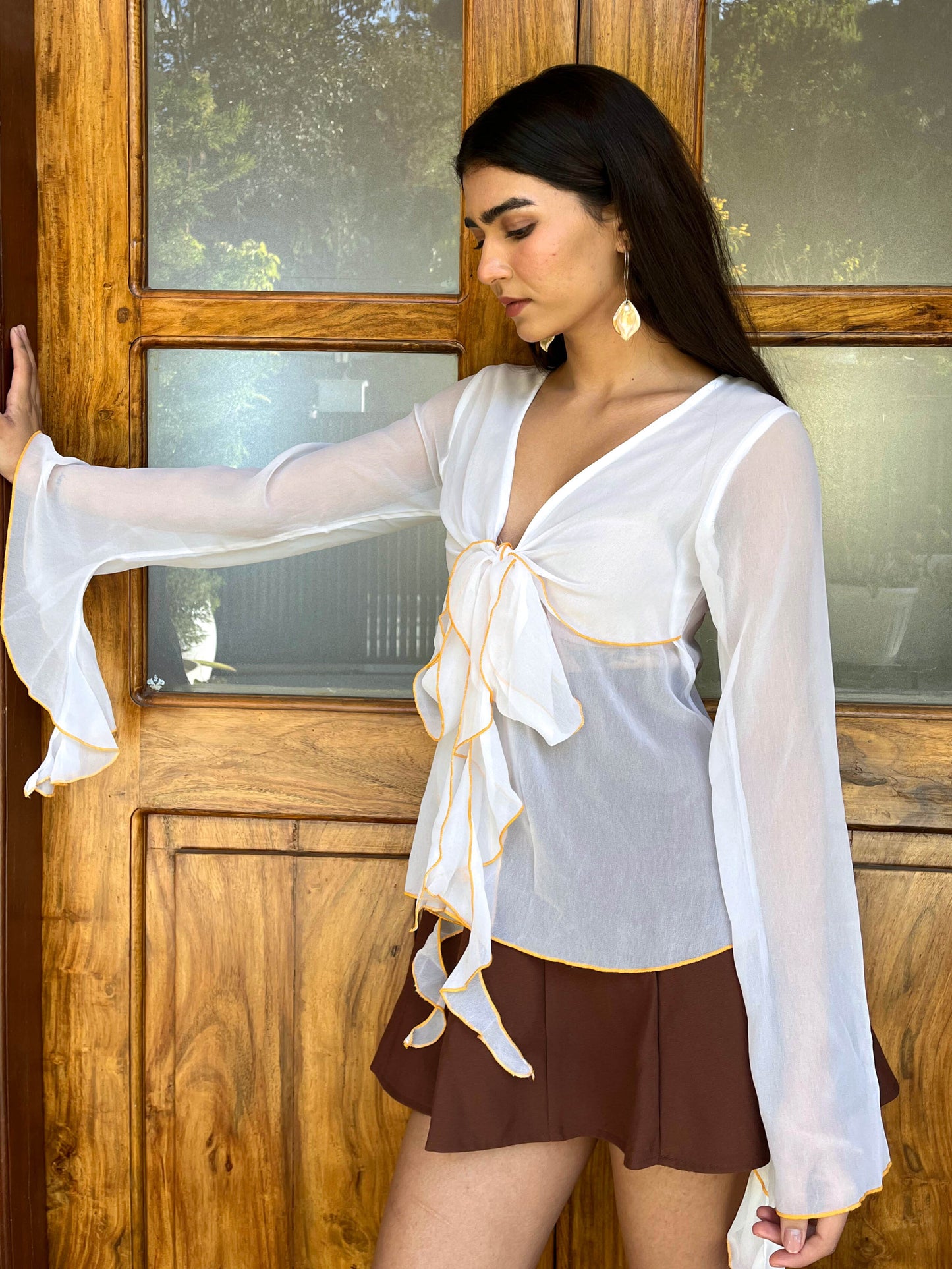 TANDUL Elegant White Frill Top