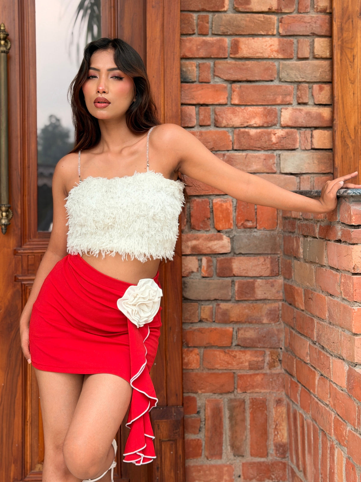 TANDUL Women High-Waisted Red Bodycon Mini Skirt