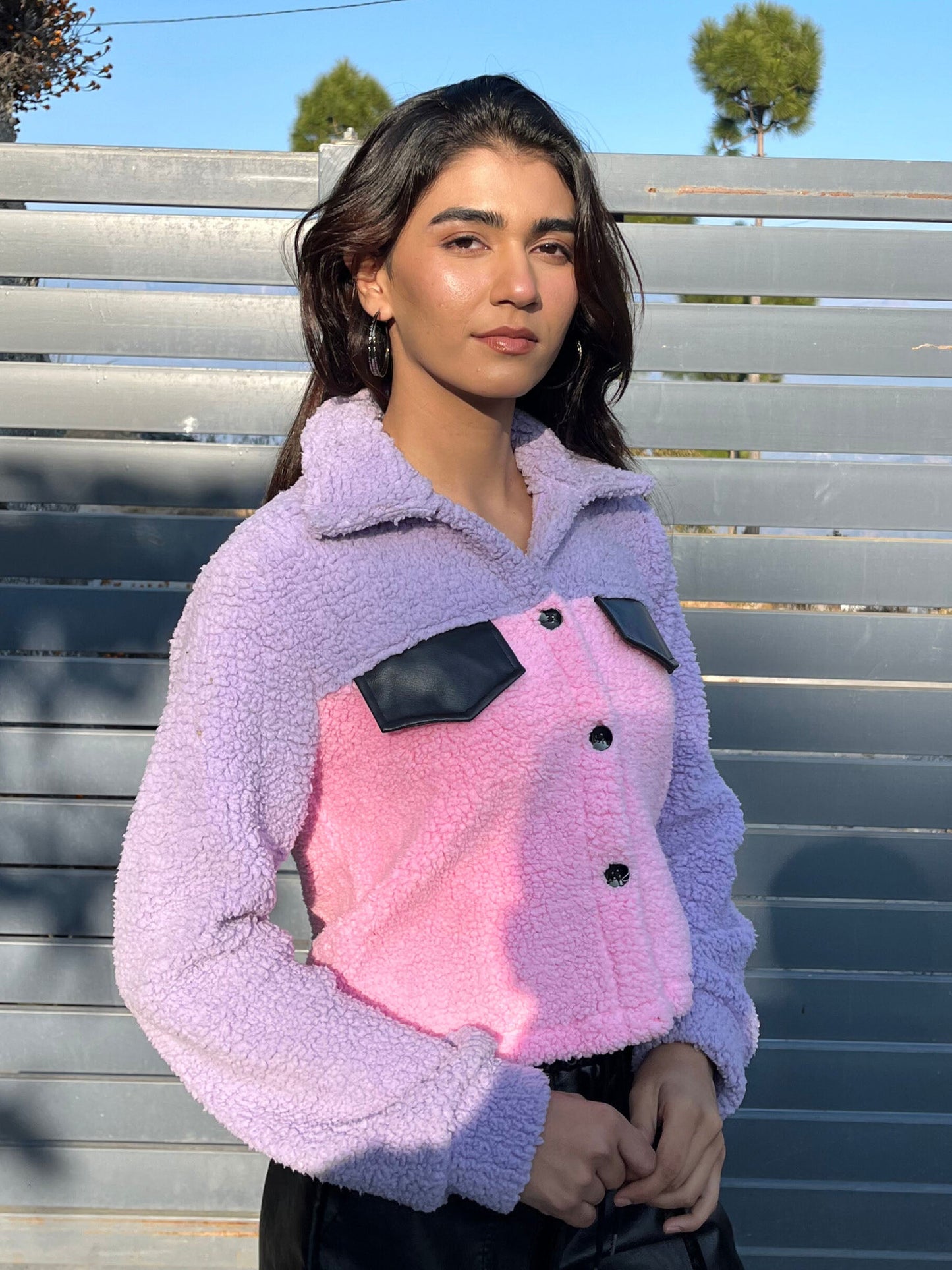 TANDUL Women Pink and Purple Fur Jacket