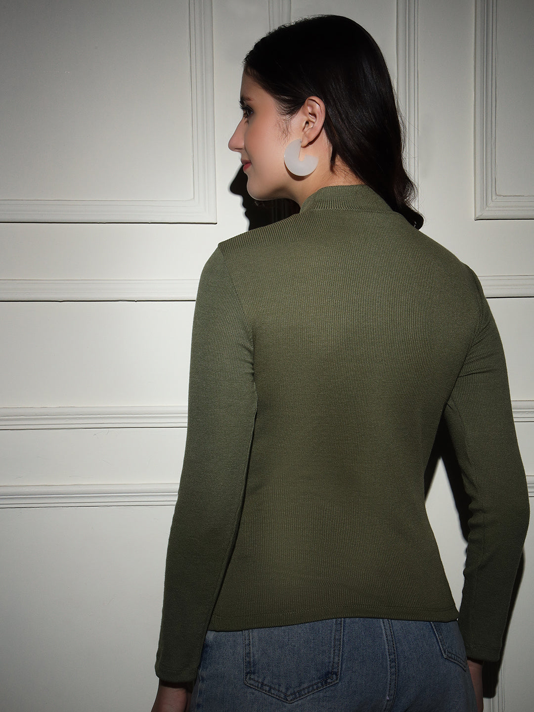 TANDUL  Women Solid High Neck Green Sweater