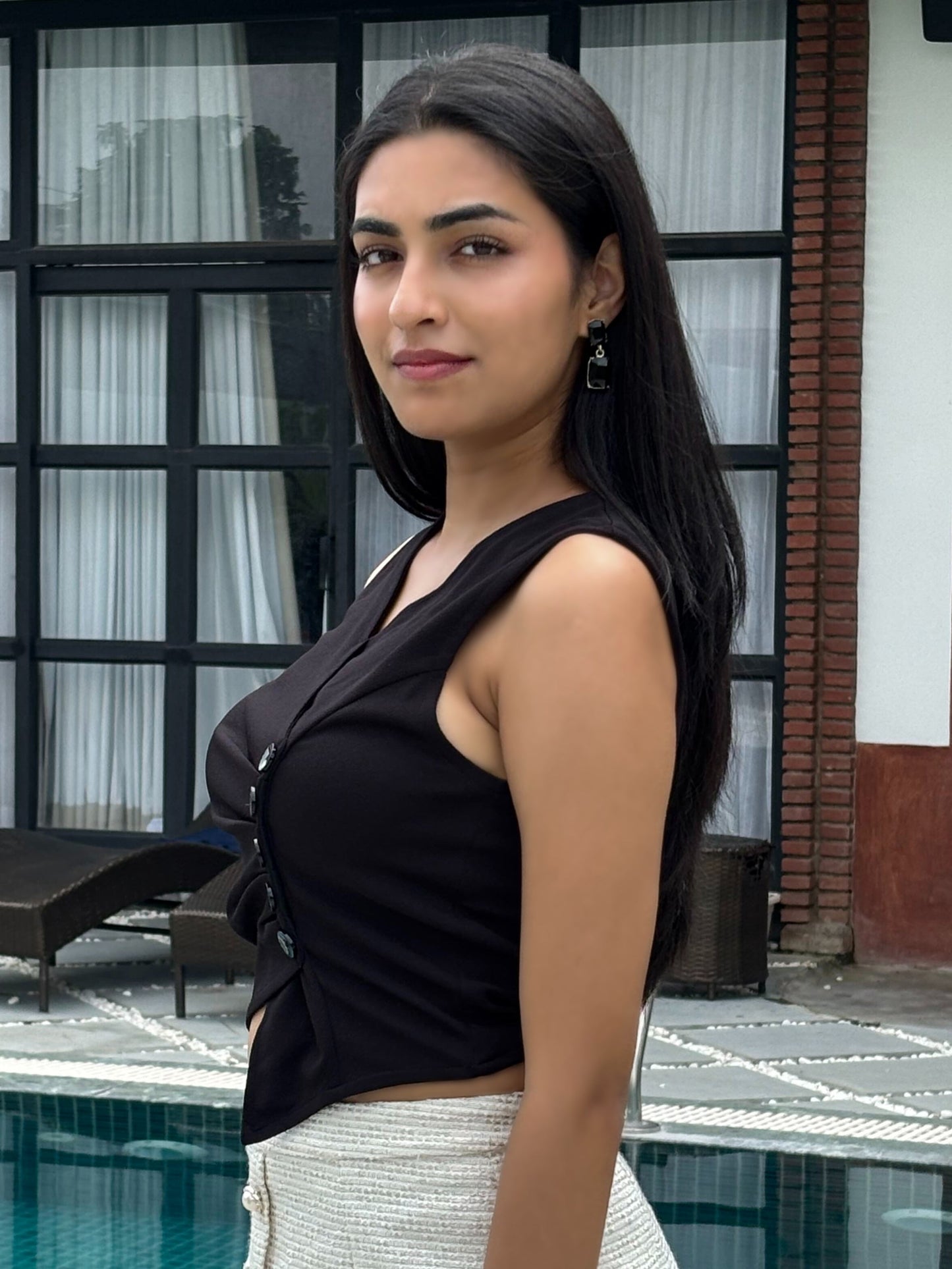 TANDUL Women Black Detailed Top