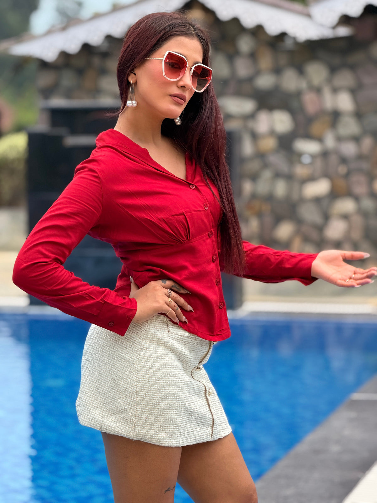 TANDUL Women Stylish Maroon Full Sleeve Shirt