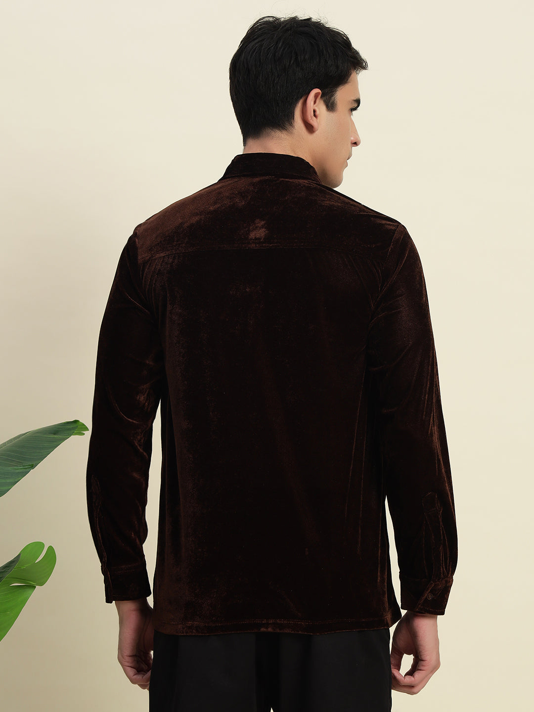 TANDUL Men's Brown Velvet Shirt