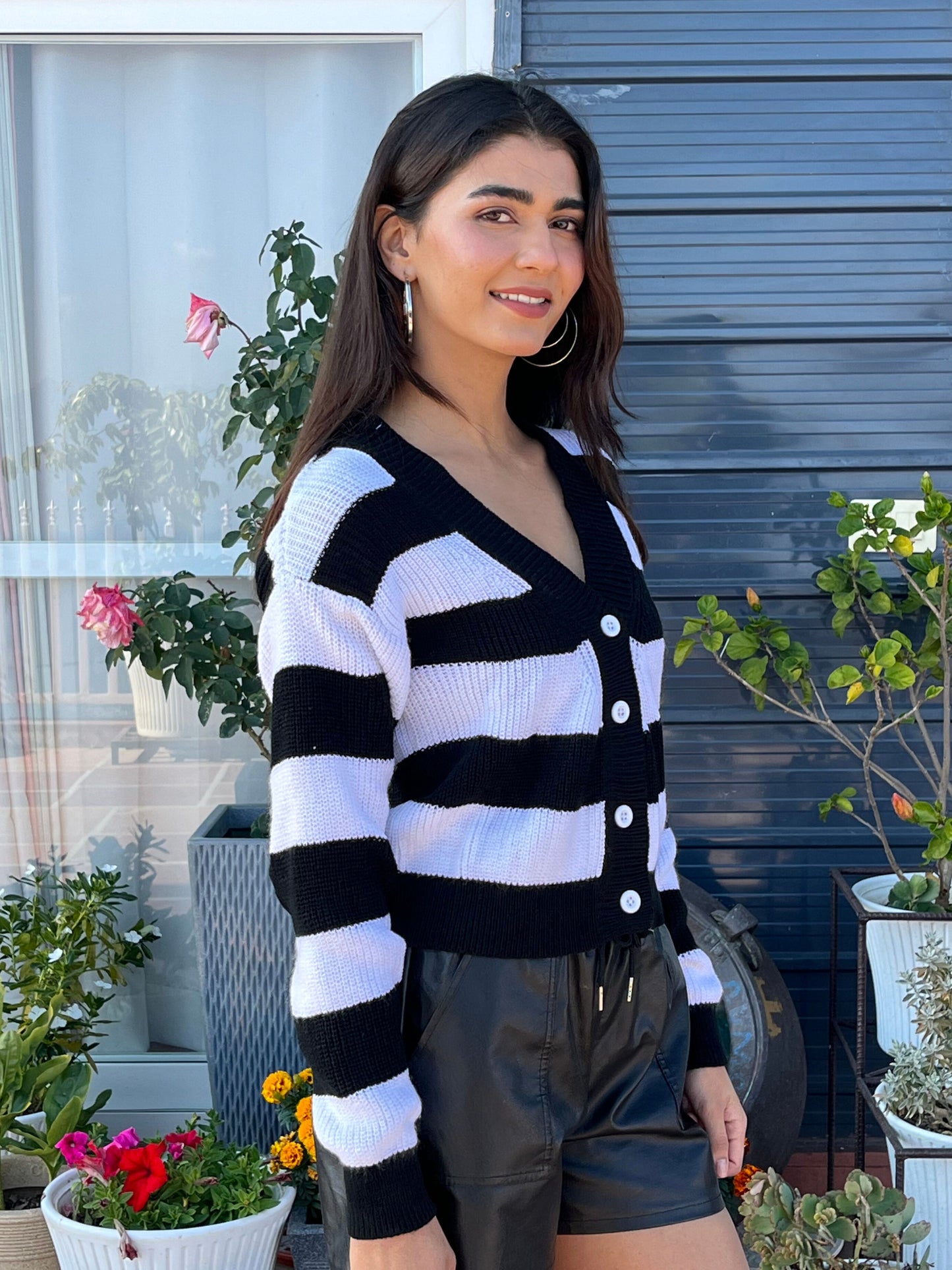 TANDUL Women Charming Black and White Striped Sweater