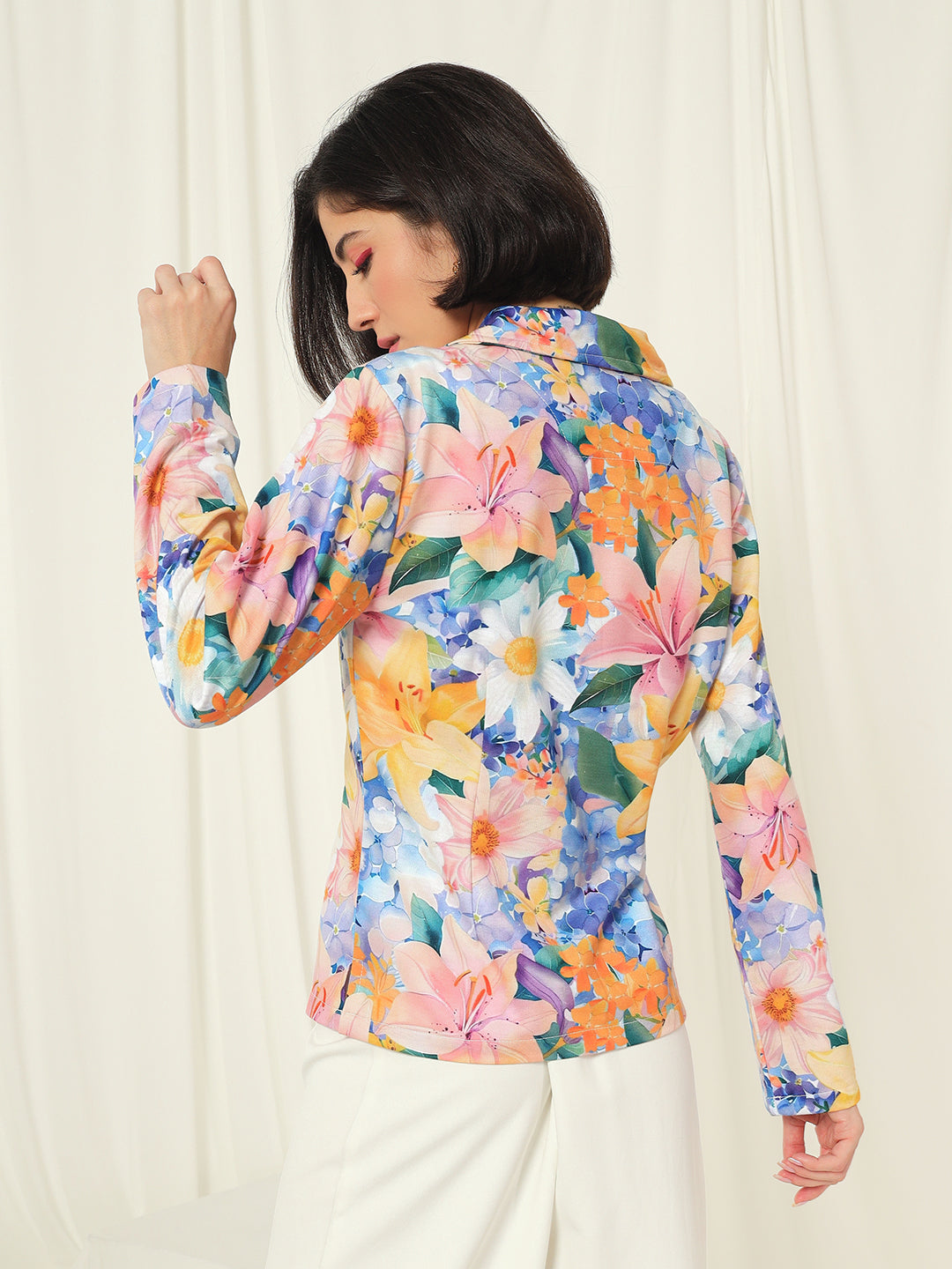 TANDUL  Fleece Floral Print Coat For Women