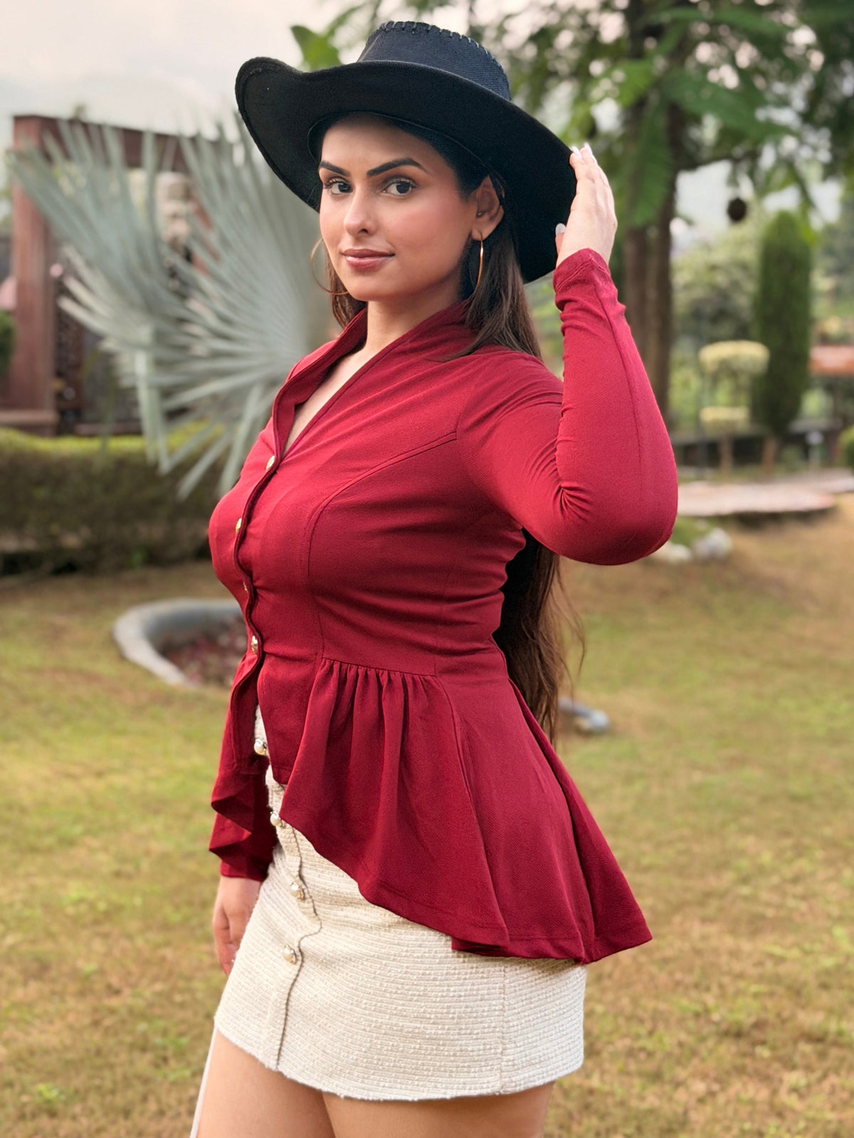 TANDUL Women Chic Maroon Tailored Full Sleeve Top