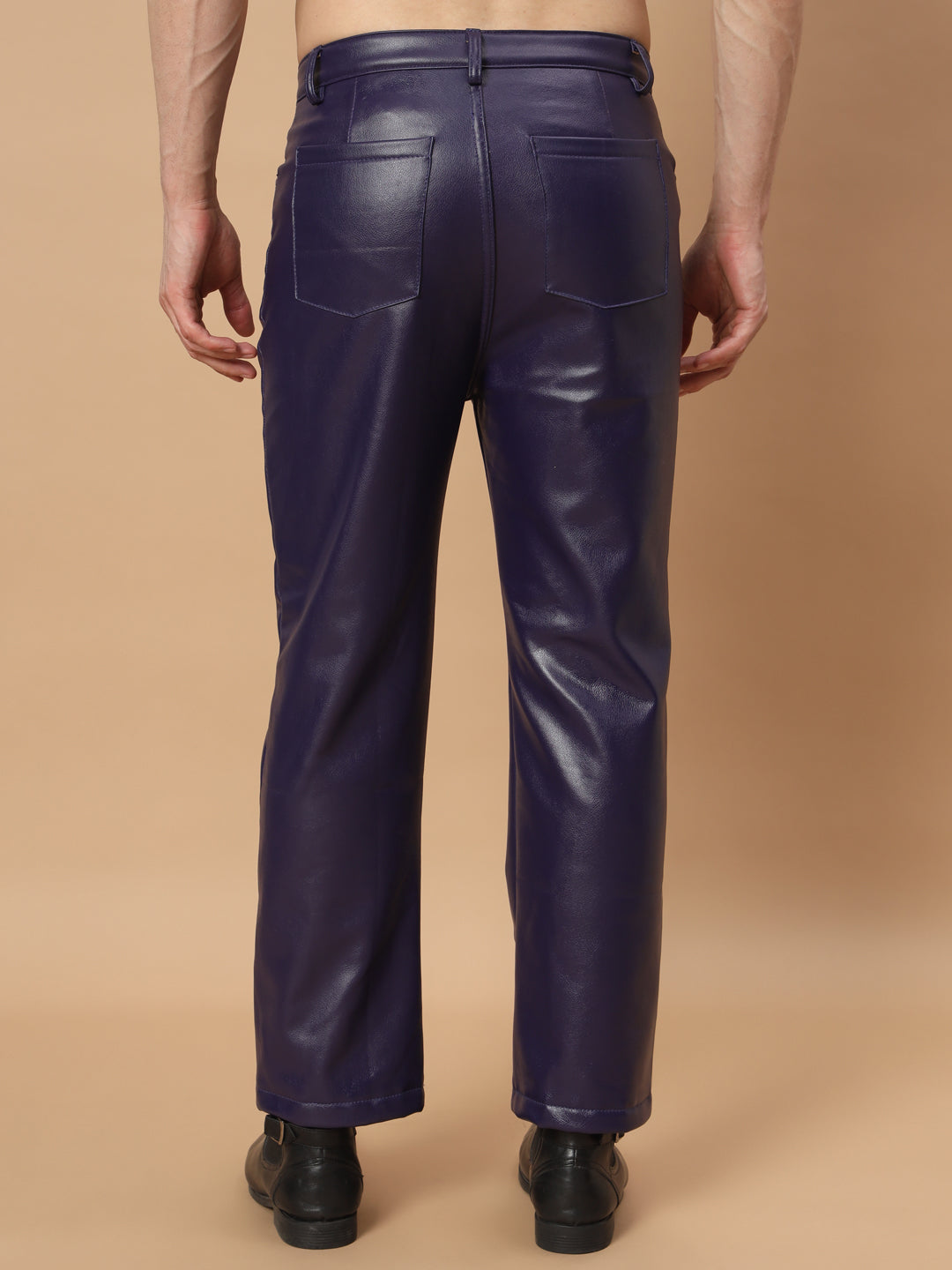 TANDUL  Men Regular Fit Purple Faux Leather Trousers