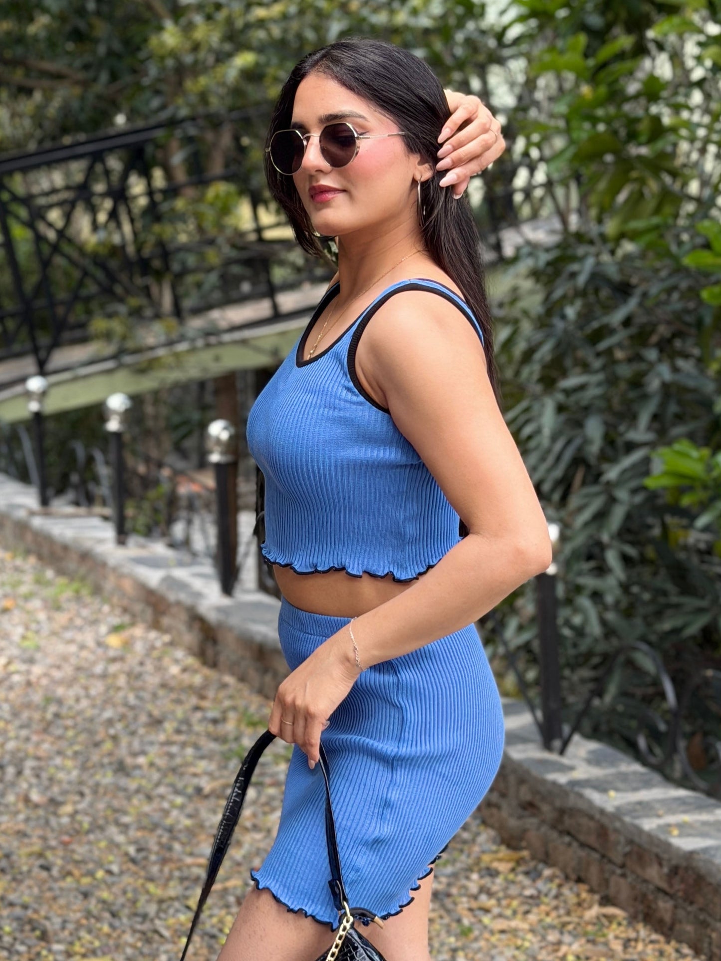 TANDUL Women Stunning Blue Knitted Co-ord Set