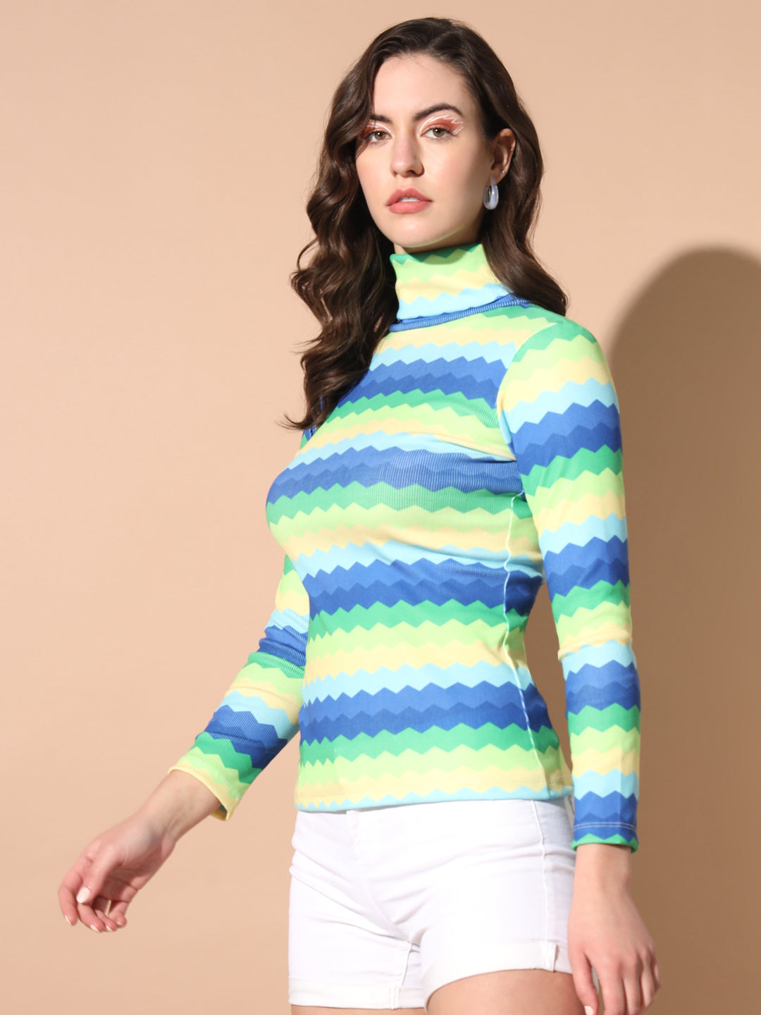 TANDUL Women Printed High Neck Multicolor Sweater