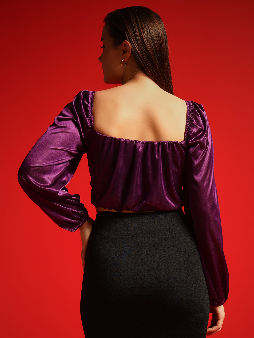 TANDUL  Casual Balloon Sleeve Self Design Women Purple Top