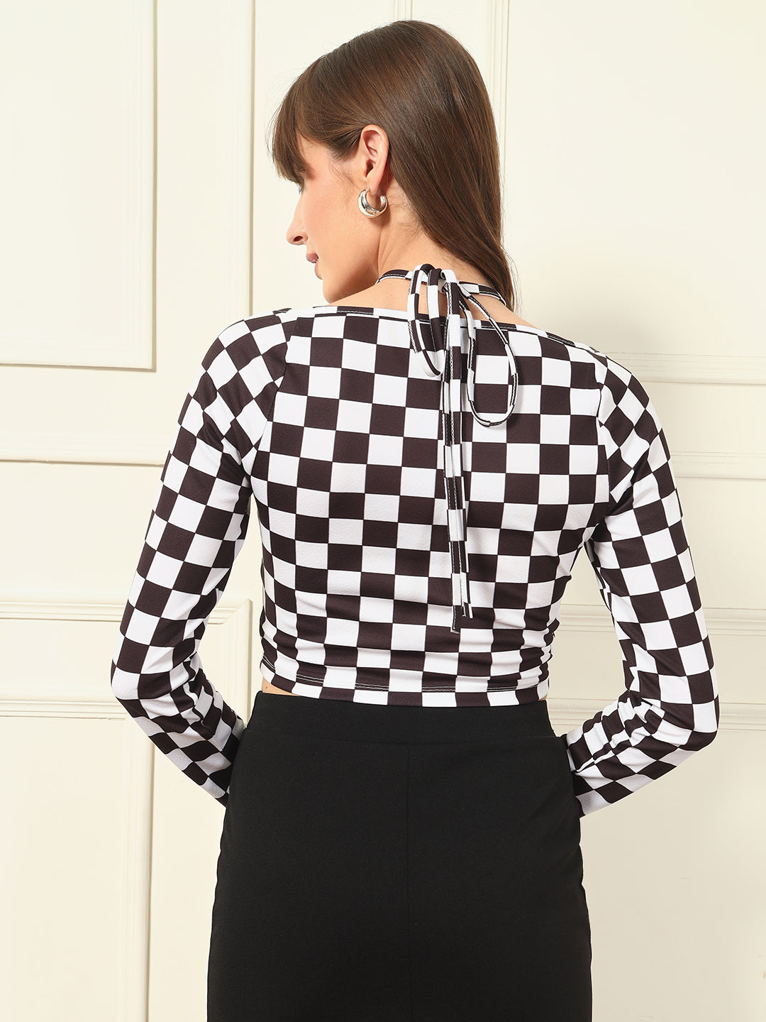 TANDUL Stylish Black and White Checkered Top