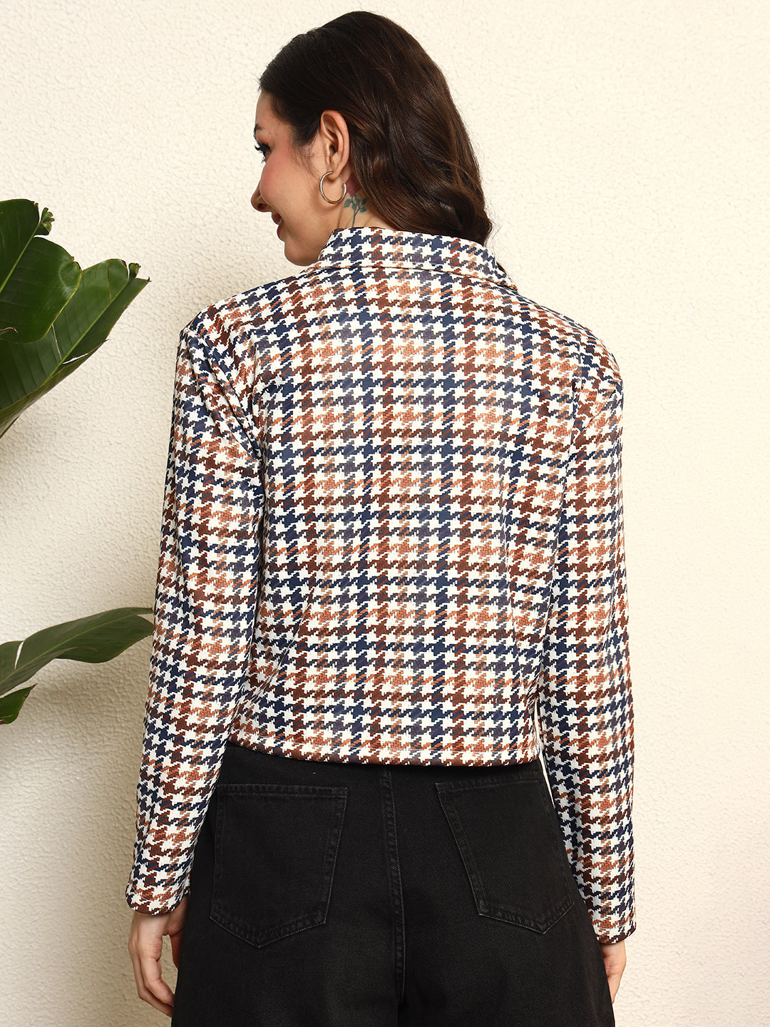 TANDUL Women Houndstooth Fleece Jacket