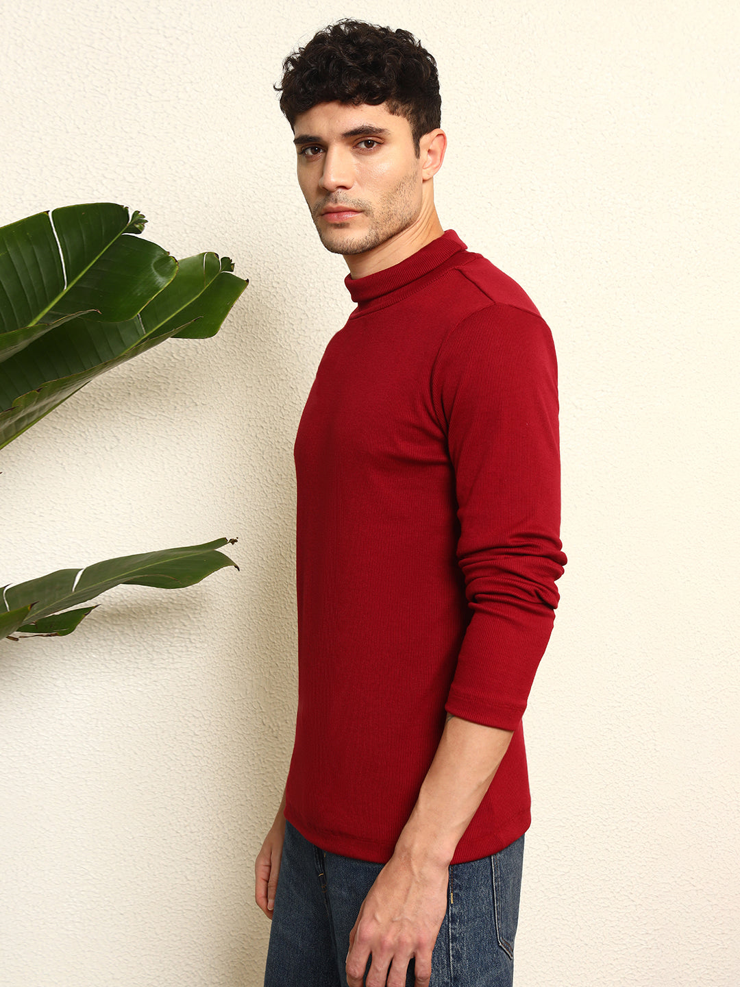 TANDUL  Men Solid Turtle Neck Maroon Sweater