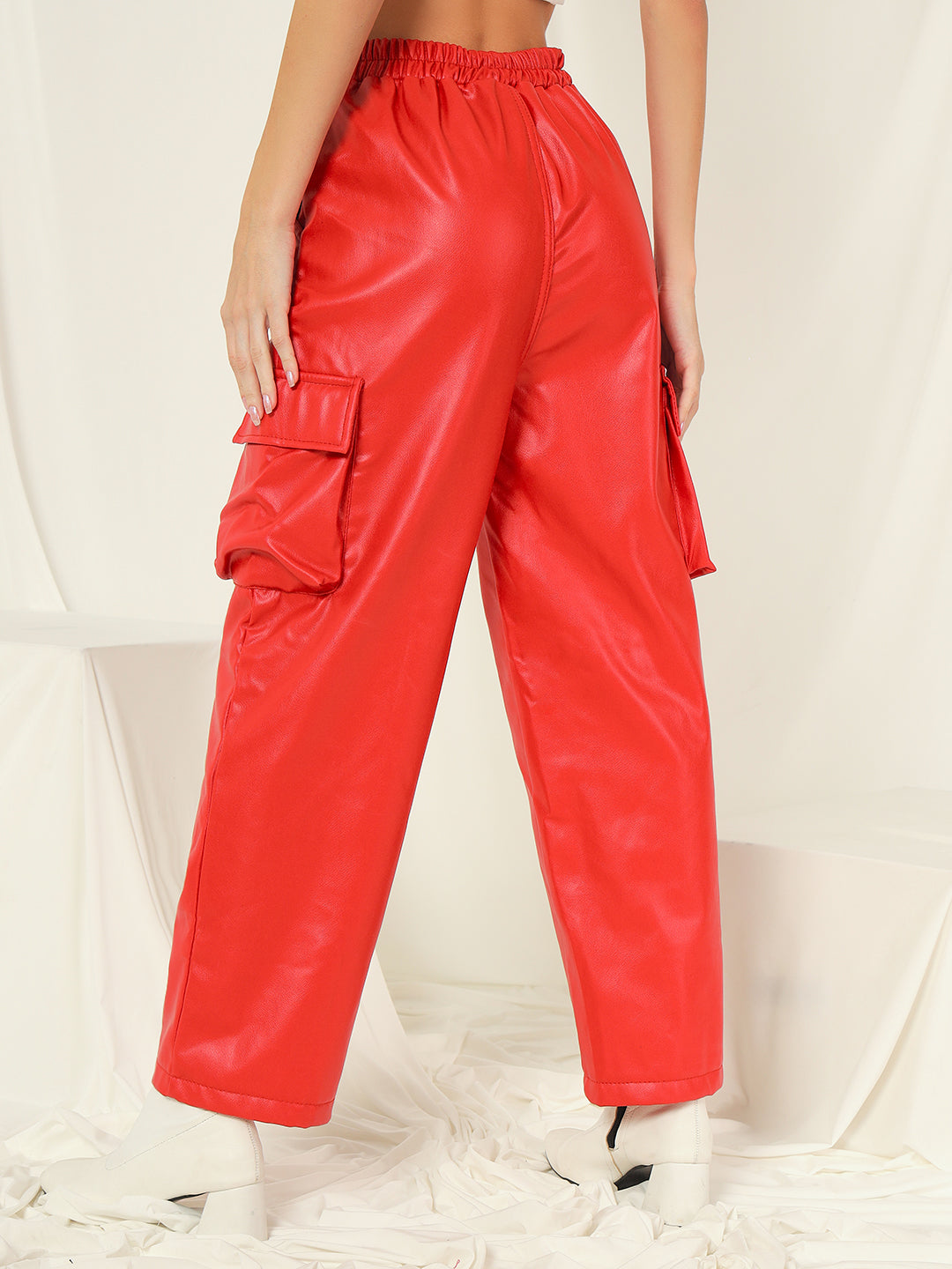TANDUL  Women Regular Fit Red Faux Leather Trousers