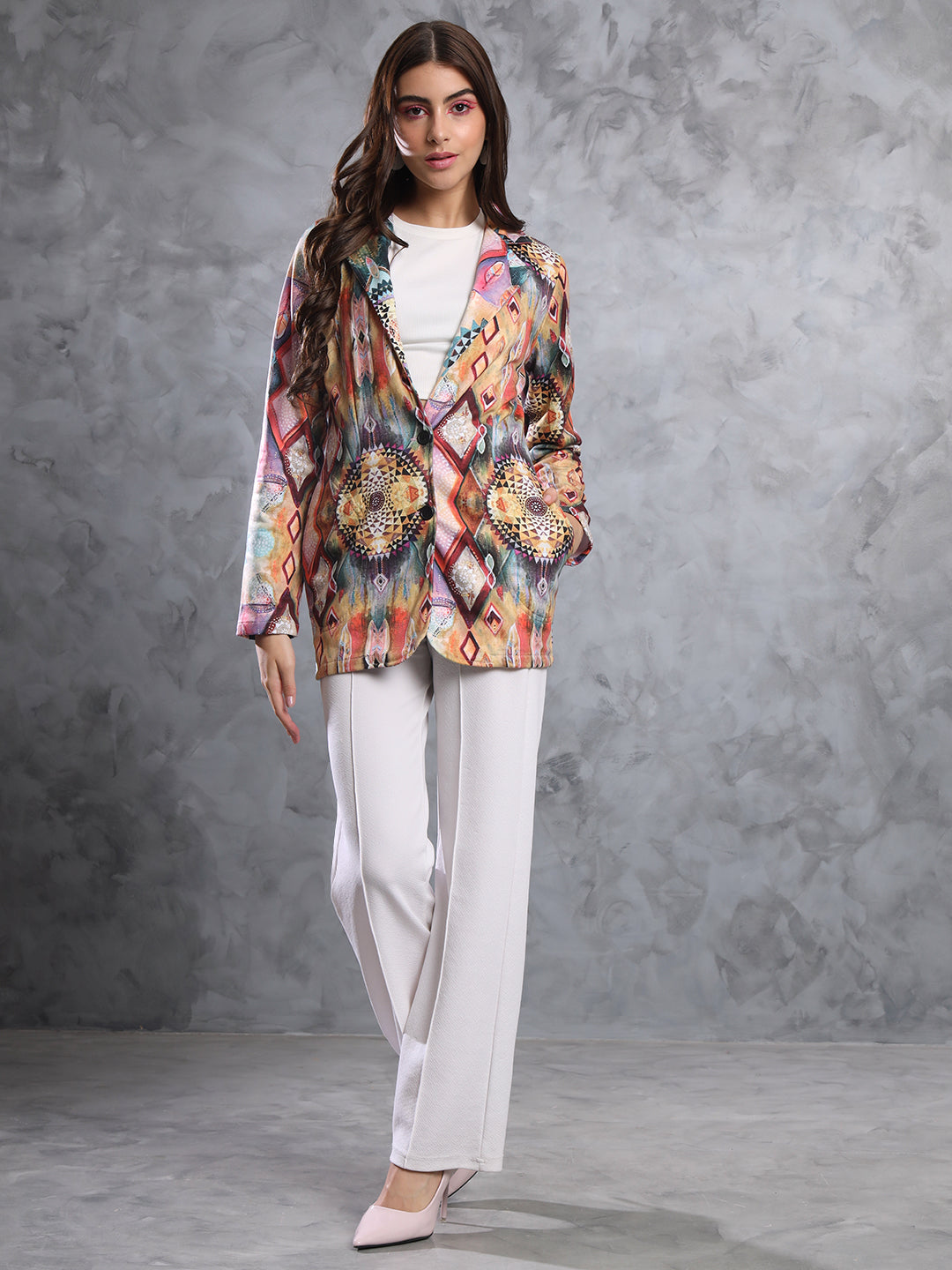 TANDUL  FLEECE BLEND Printed Coat For Women