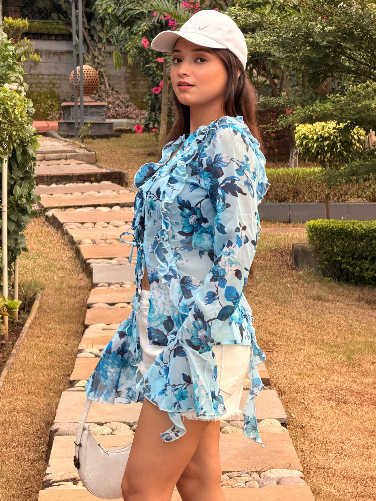 TANDUL Women Charming Floral Printed Sky12blue Georgette Top