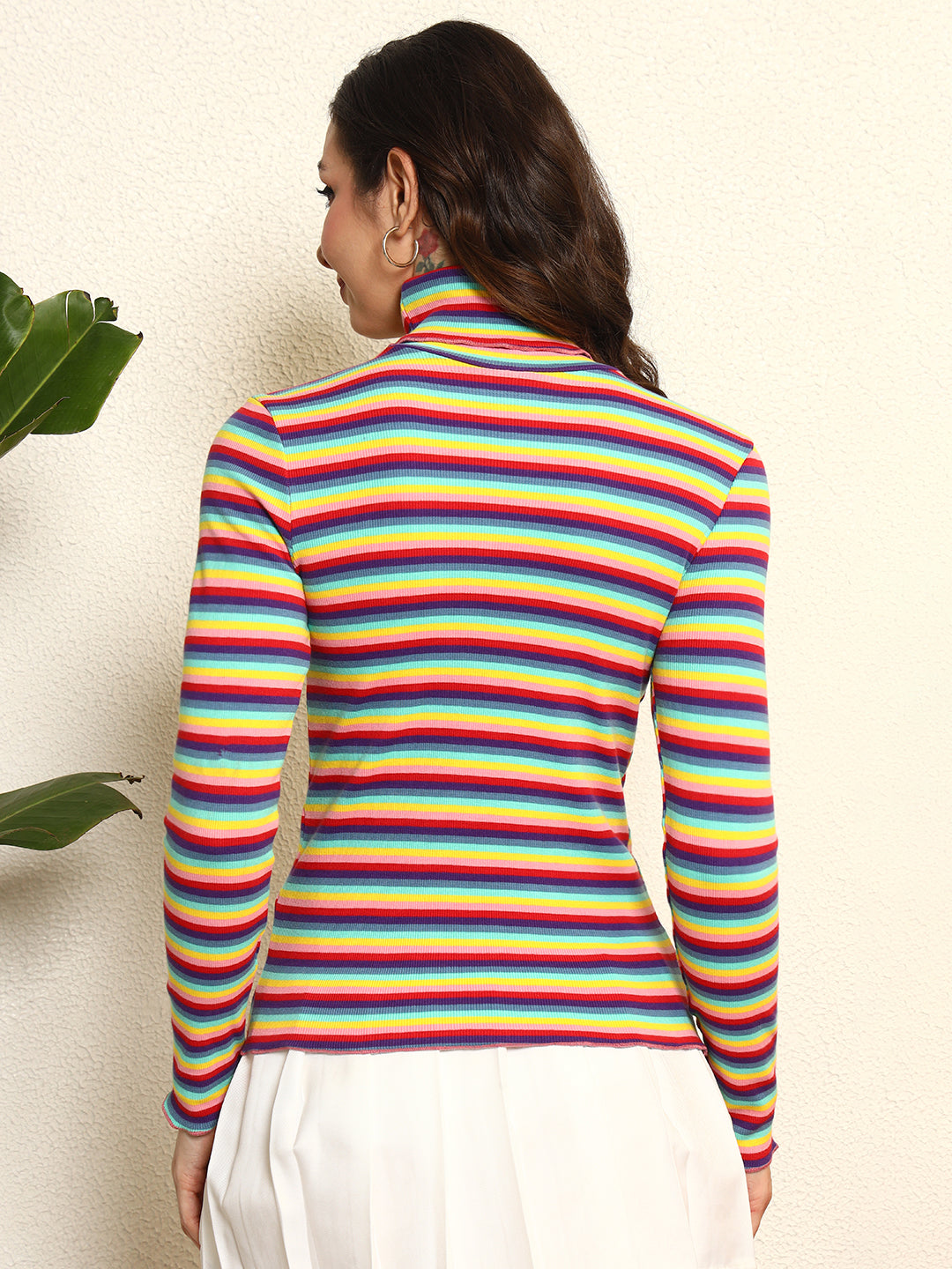 TANDUL Women Multicolor Striped Highneck