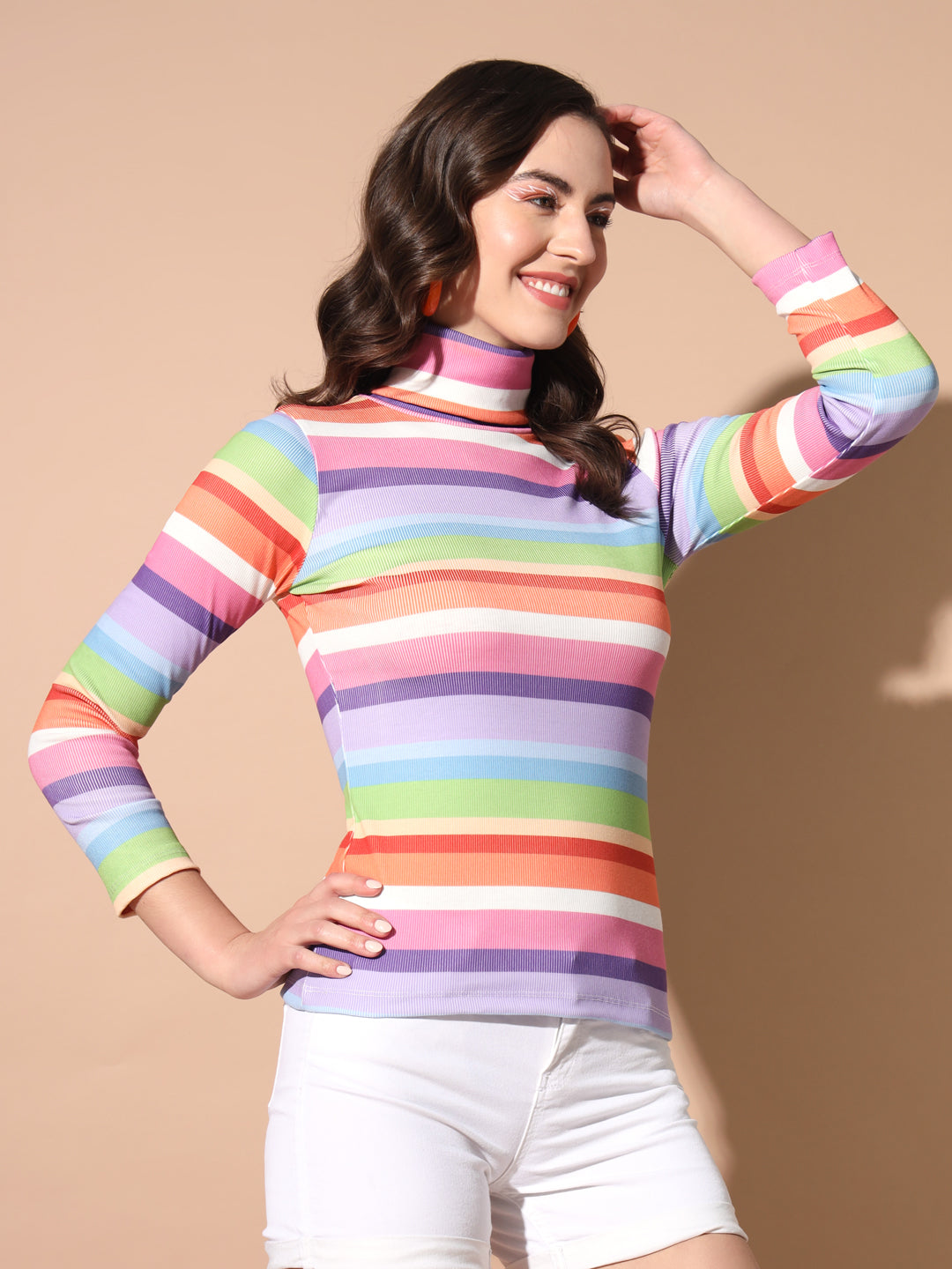 TANDUL Women Printed High Neck Multicolor Sweater