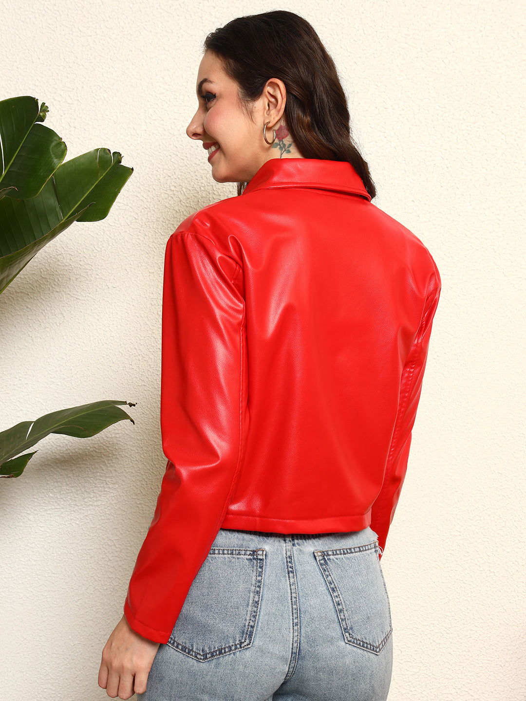 TANDUL Women Stunning Red Leather Jacket
