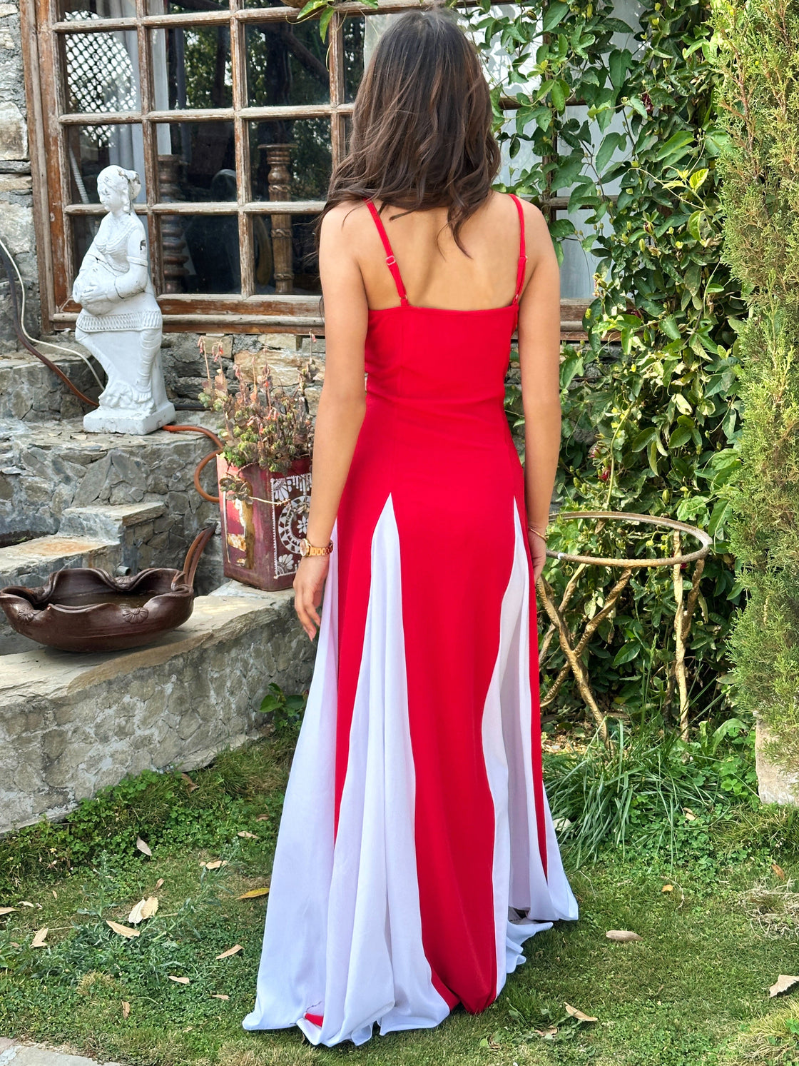 TANDUL Stunning Red and White Flared Dress