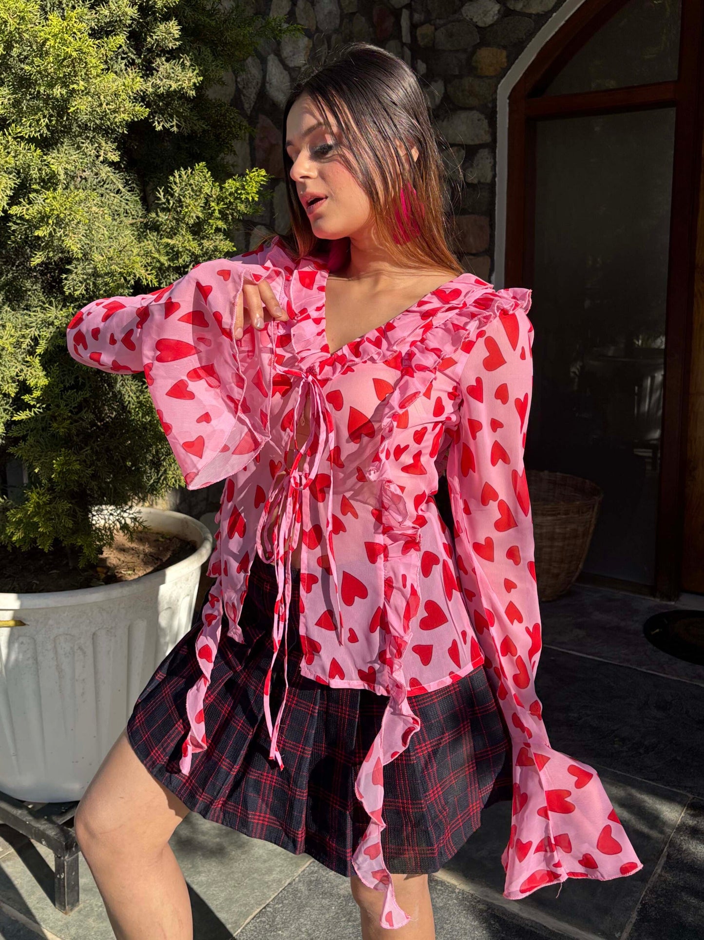 TANDUL Women Charming Heart Printed Pink Top