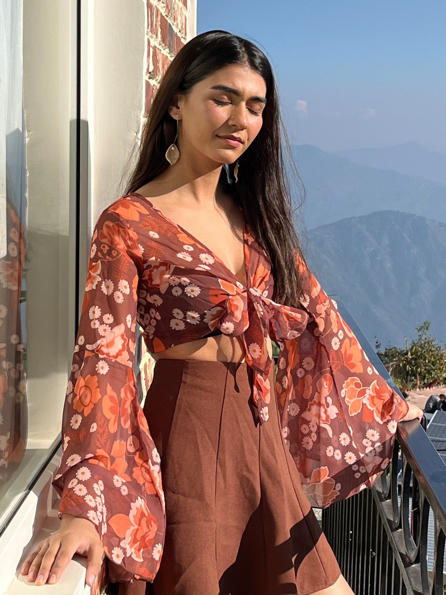 TANDUL Women Fit and Flare Brown Top