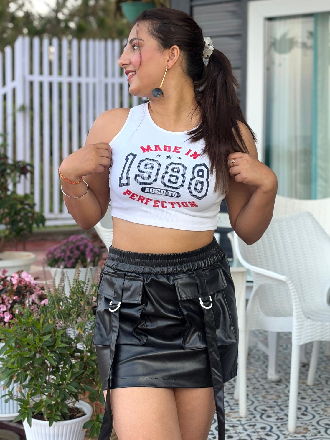 TANDUL Women Chic Black Leather Skirt