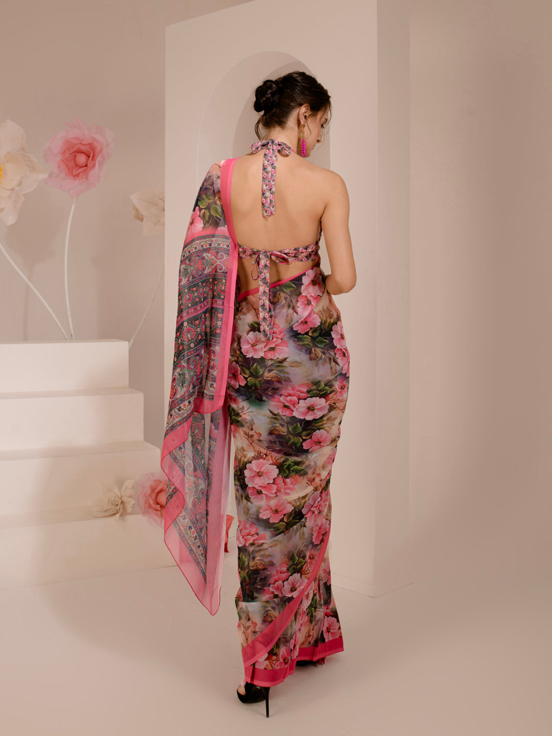 ELTIRE Exquisite Printed Bollywood Style Georgette Saree