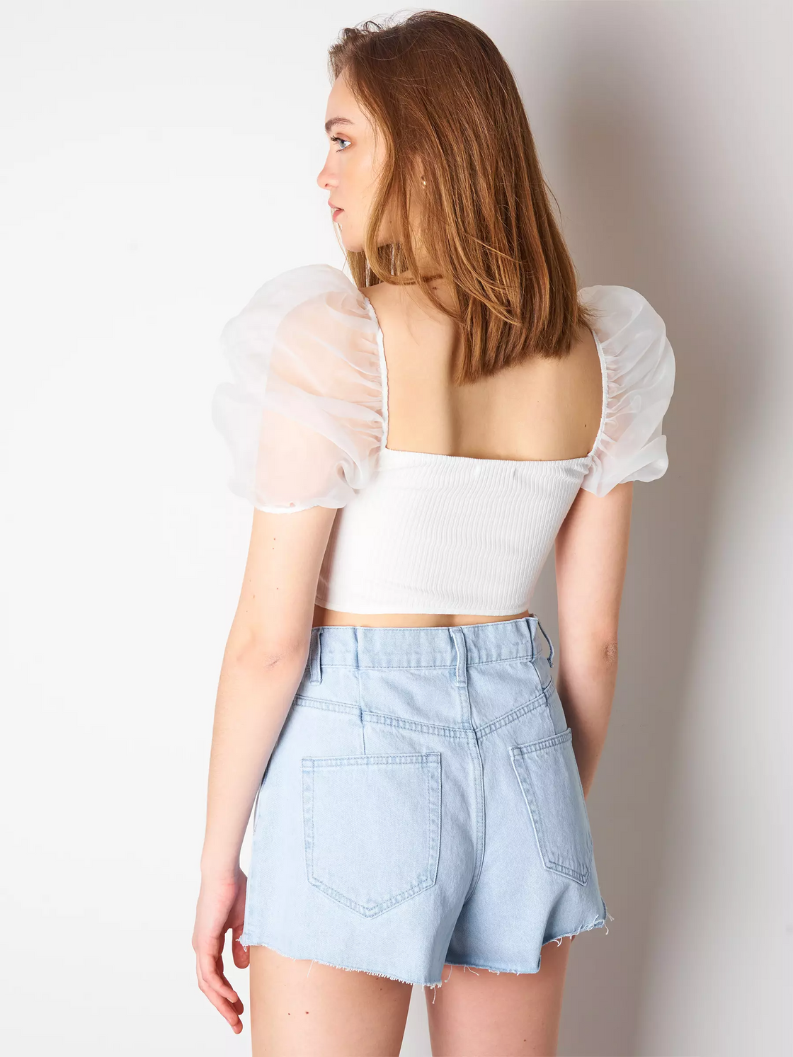 Casual Puff Sleeves Solid Women White Top